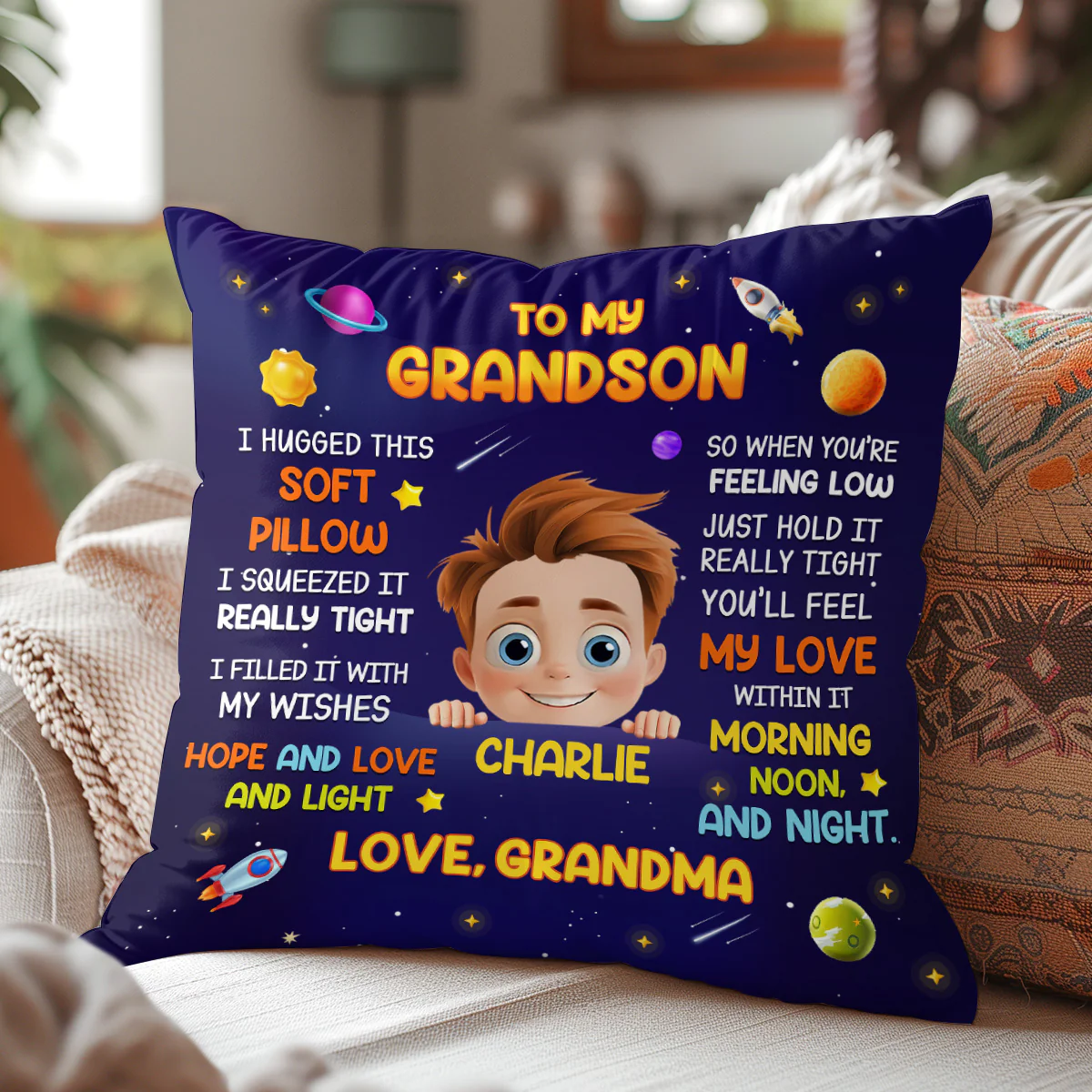 A Hug From Grandma - Personalized Crystal Velvet Pillow