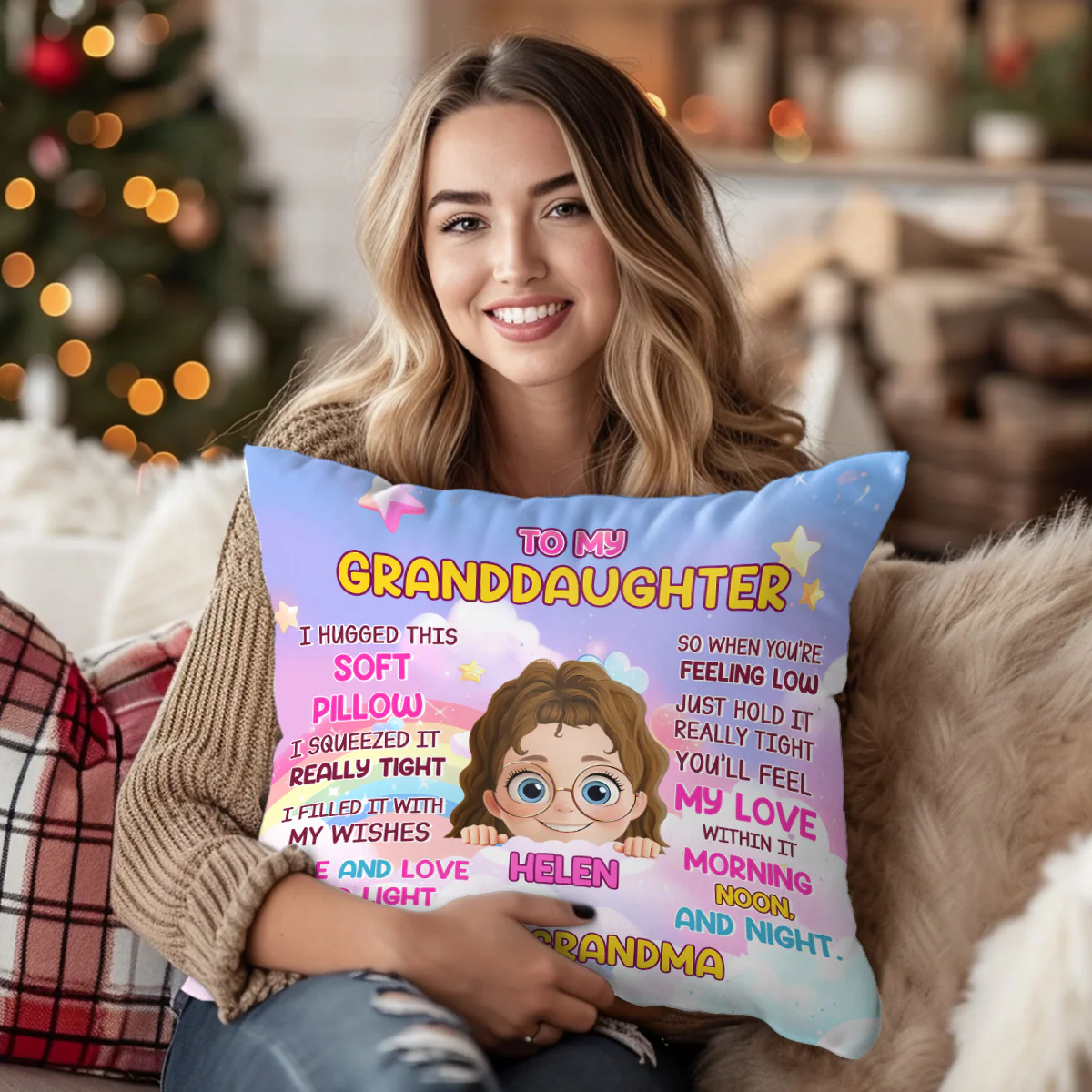 A Hug From Grandma - Personalized Crystal Velvet Pillow - Image 2