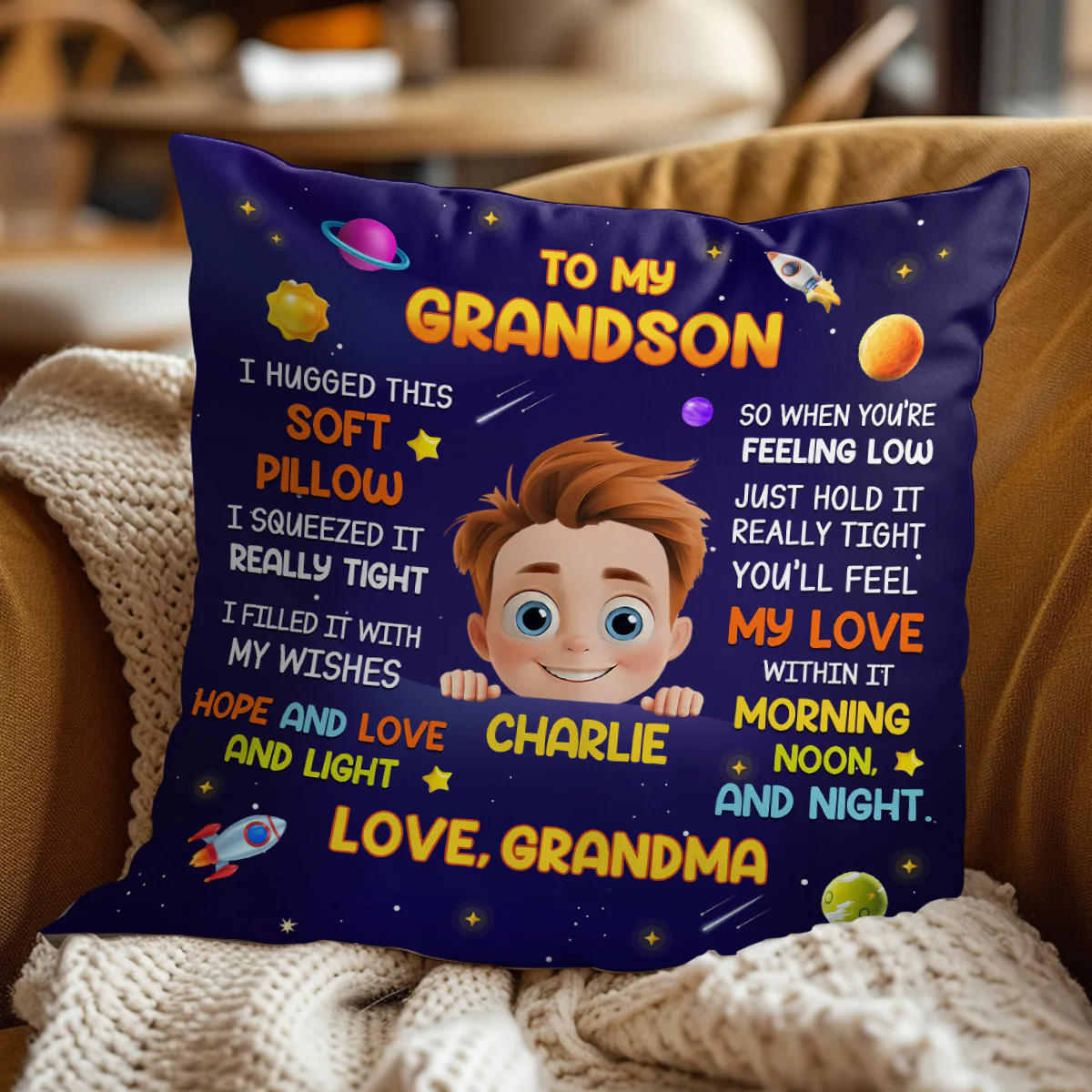 A Hug From Grandma - Personalized Crystal Velvet Pillow - Image 3
