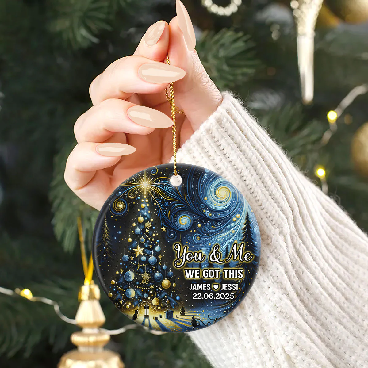 A Journey Beyond Stars - Personalized Round Shaped Ceramic Ornament - Image 2
