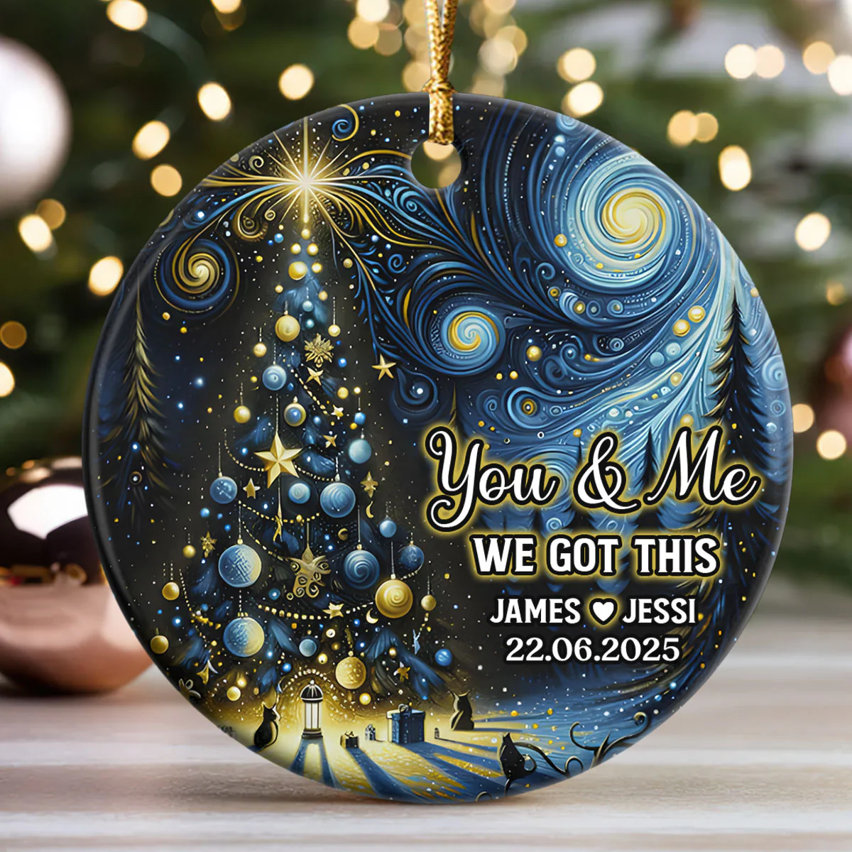 A Journey Beyond Stars - Personalized Round Shaped Ceramic Ornament - Image 3