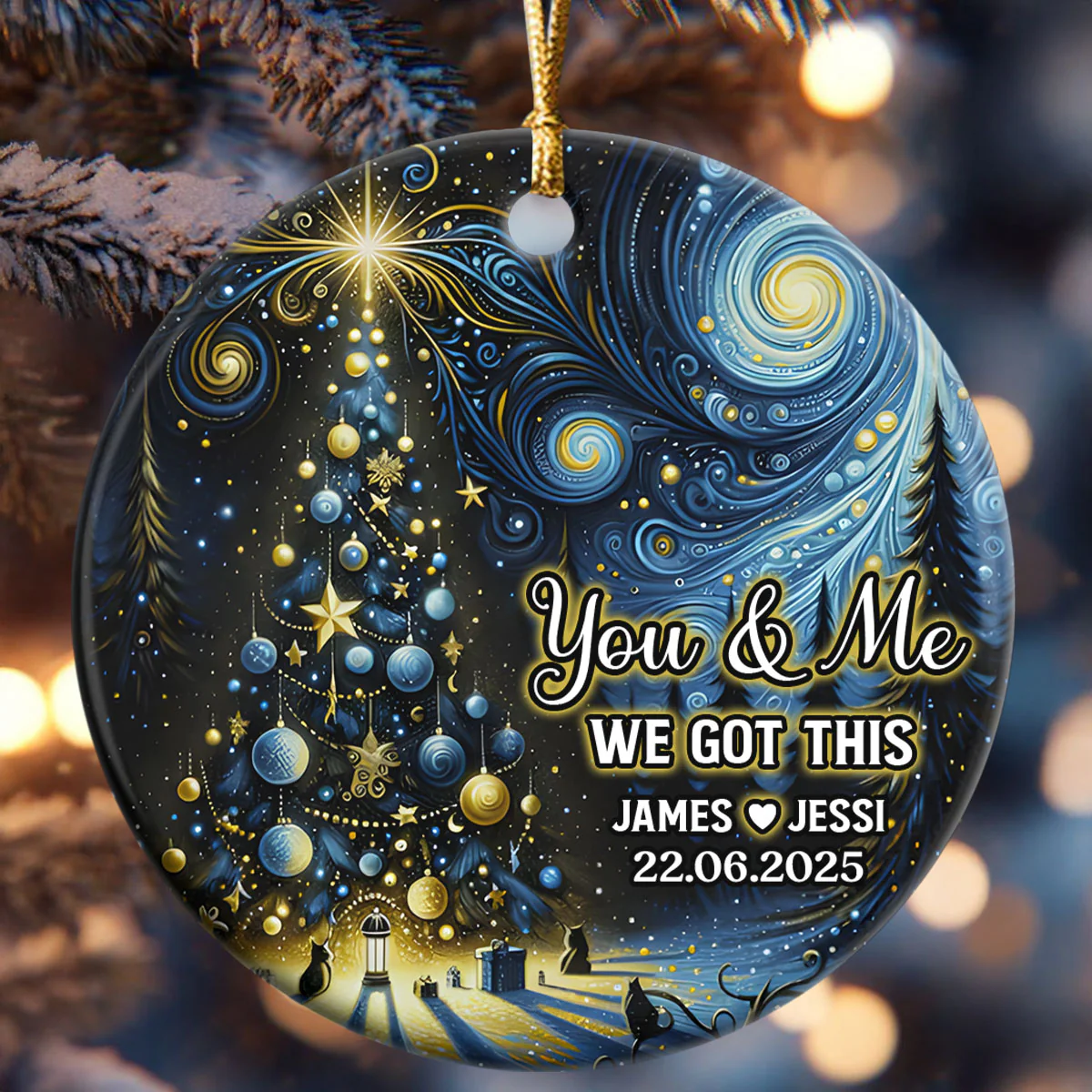 A Journey Beyond Stars - Personalized Round Shaped Ceramic Ornament - Image 4