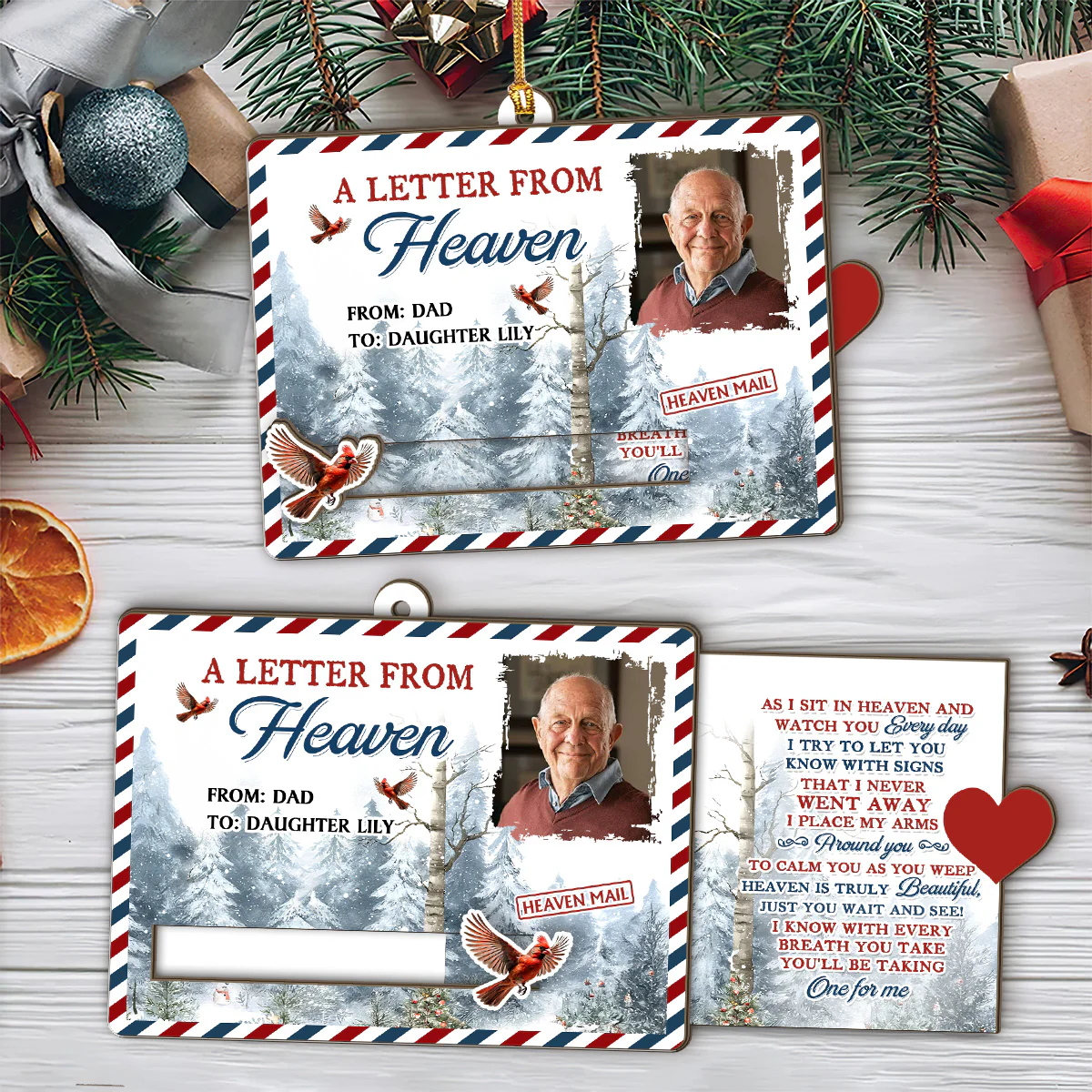 A Letter From Heaven - Personalized Wooden Slider Ornament - Image 3