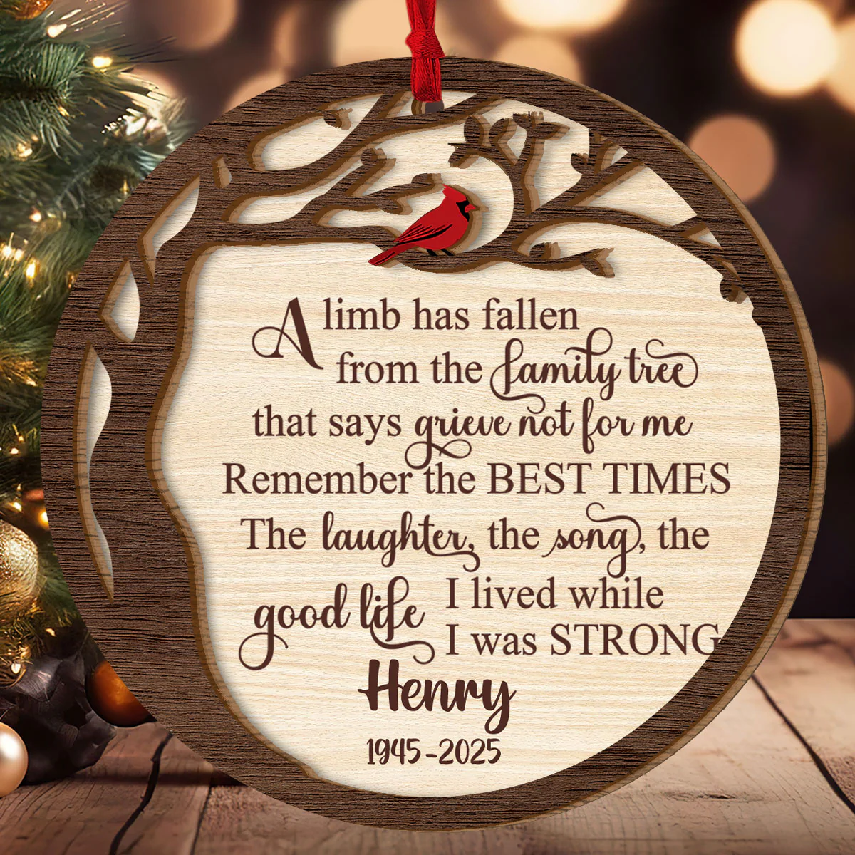 A Limb Has Fallen - Personalized 2-Layered Wooden Ornament - Image 3