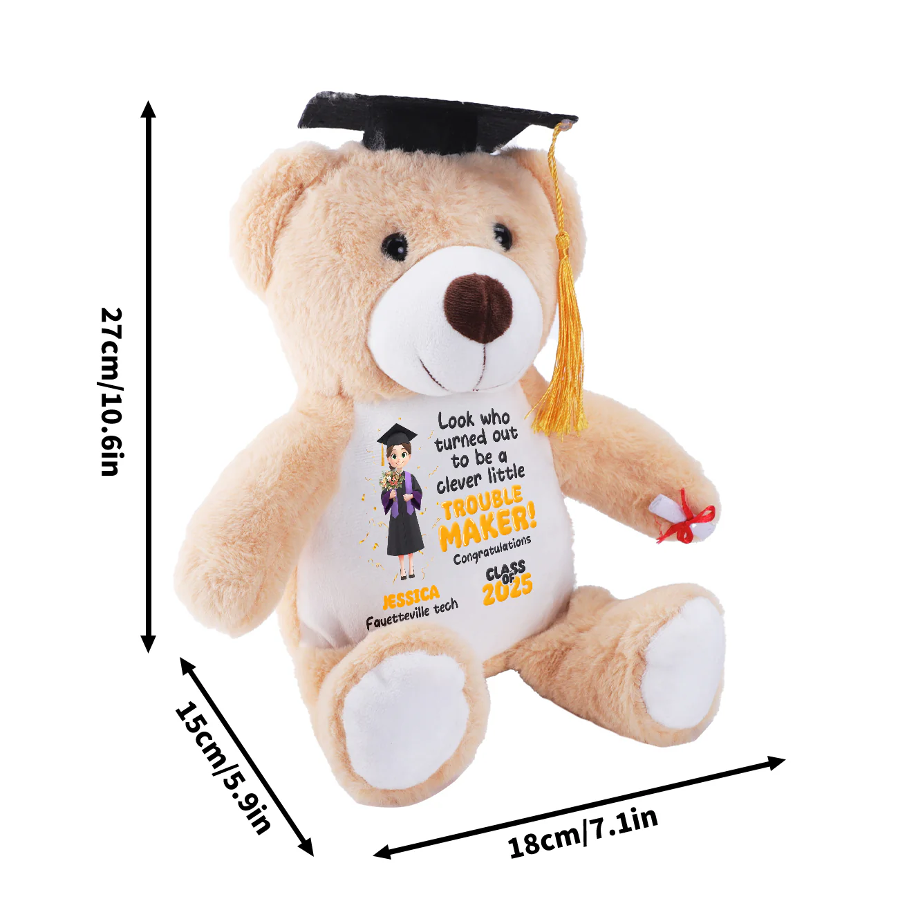 A Little Clever Troublemaker - Personalized Graduation Teddy Bear - Image 6