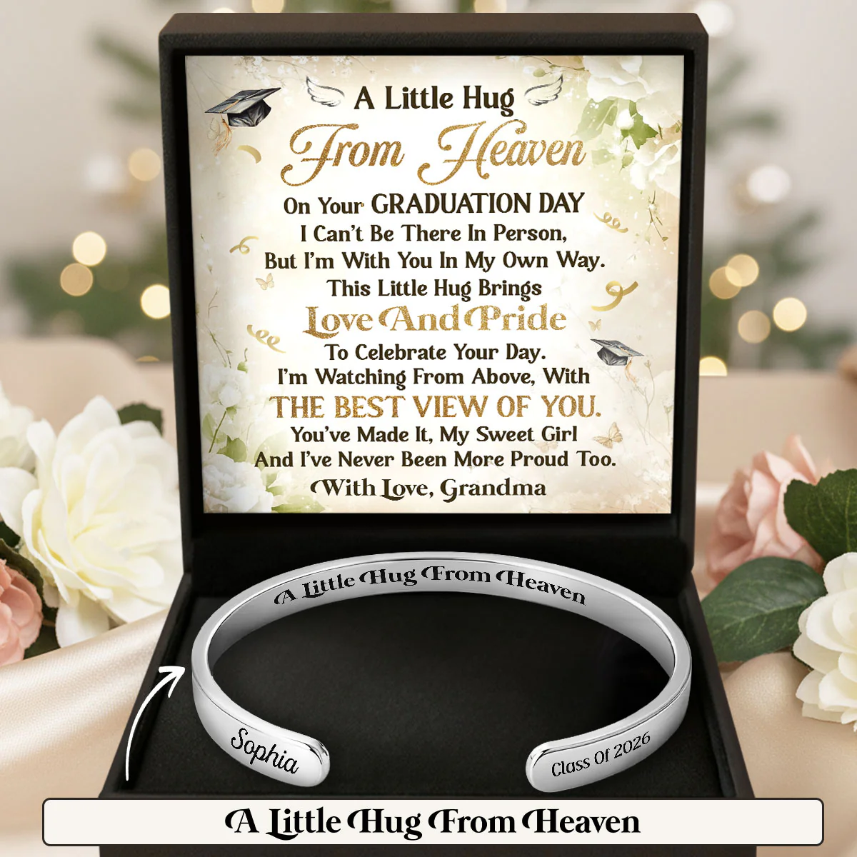 A Little Hug From Heaven - Personalized Cuff Bangle Bracelet With Box