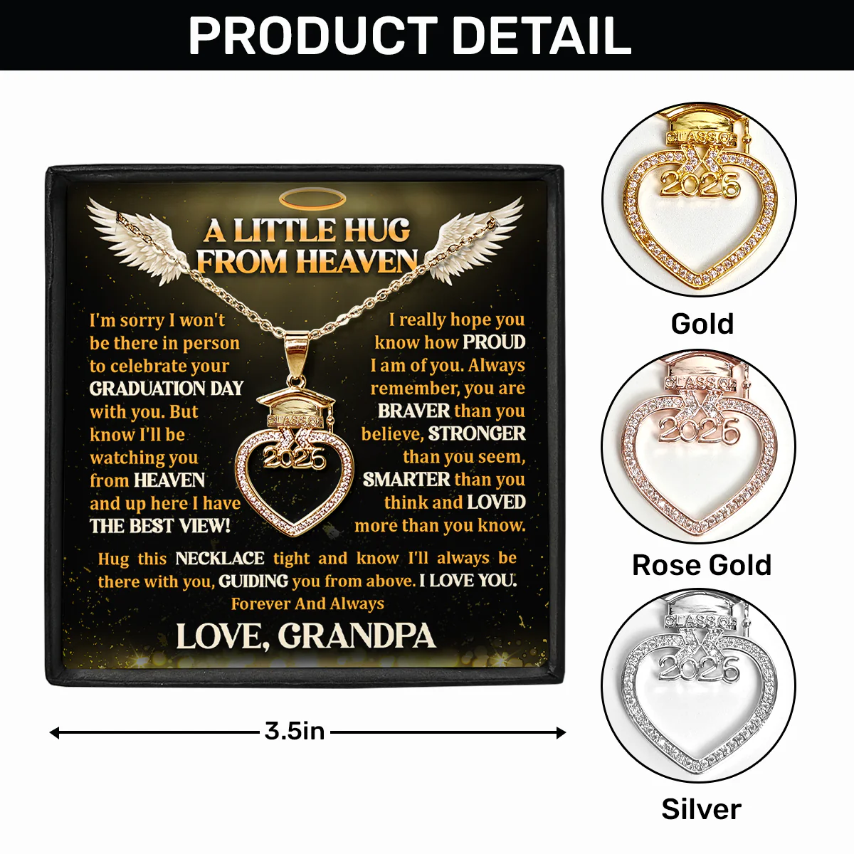 A Little Hug From Heaven - Personalized Grad Cap Heart Necklace With Box & Card 2026 - Image 6