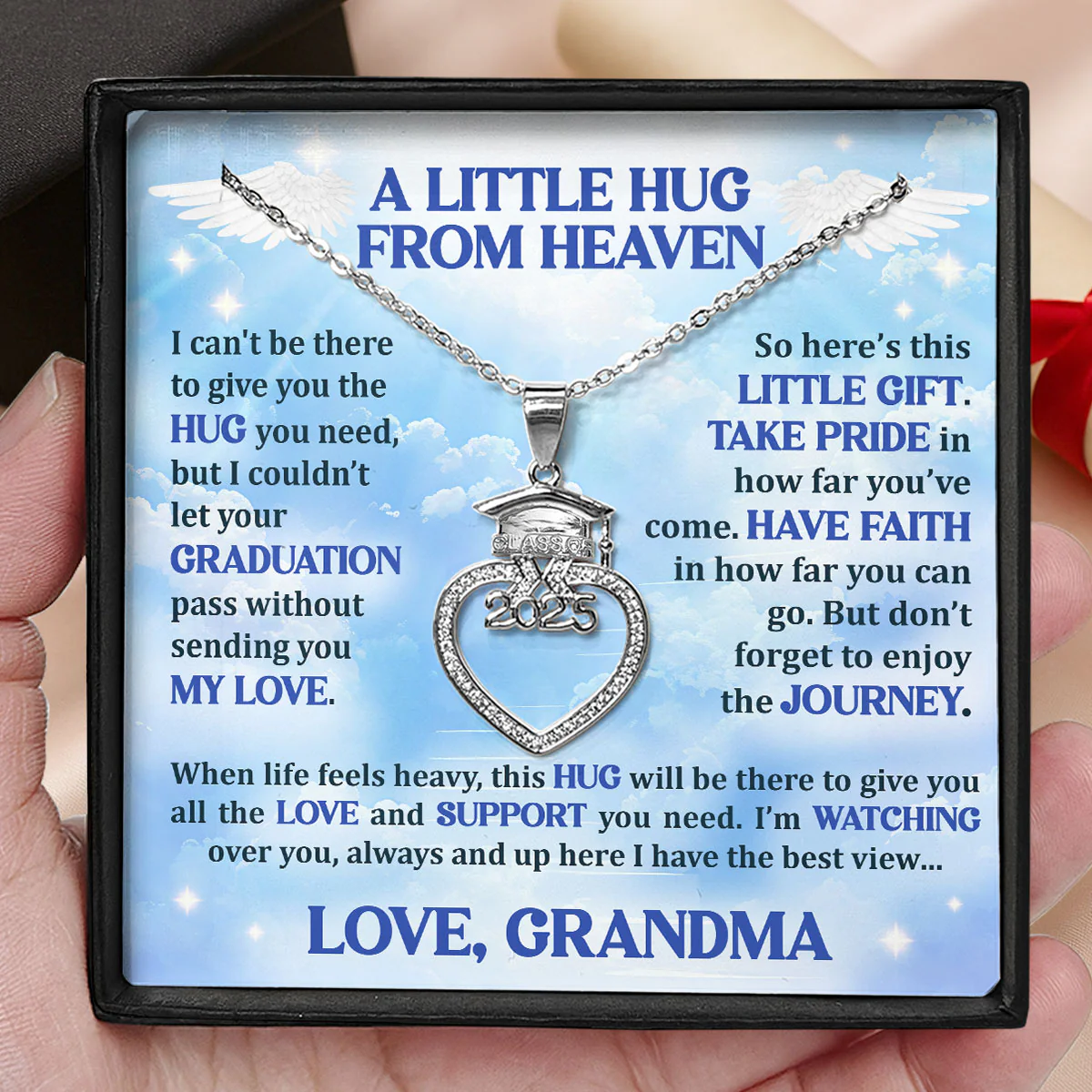 A Little Hug From Heaven - Personalized Grad Cap Heart Necklace With Box&Card - Image 3