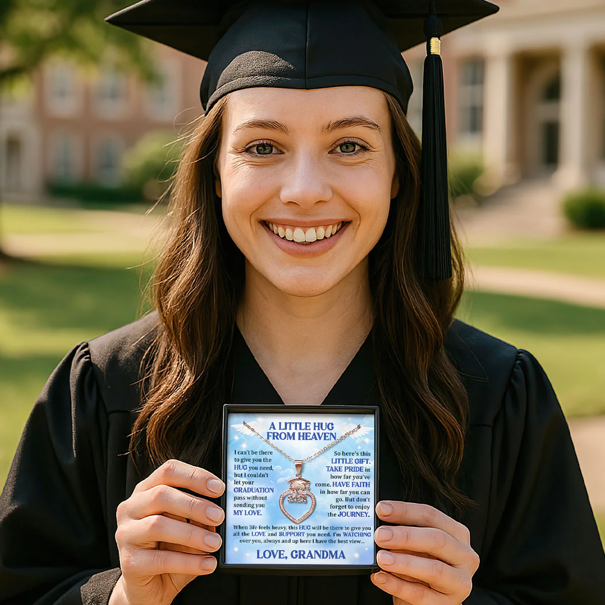 A Little Hug From Heaven - Personalized Grad Cap Heart Necklace With Box&Card - Image 4