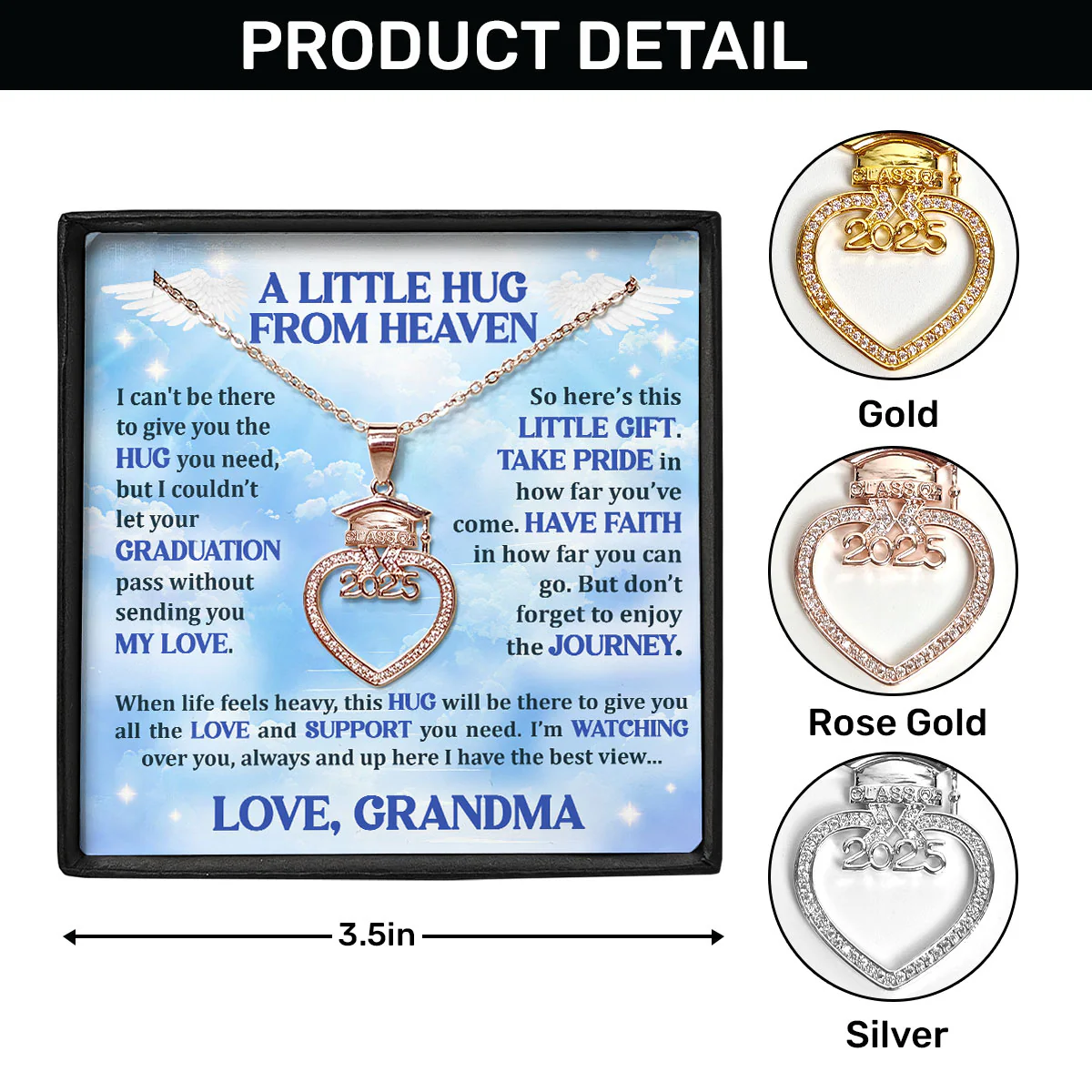 A Little Hug From Heaven - Personalized Grad Cap Heart Necklace With Box&Card - Image 6
