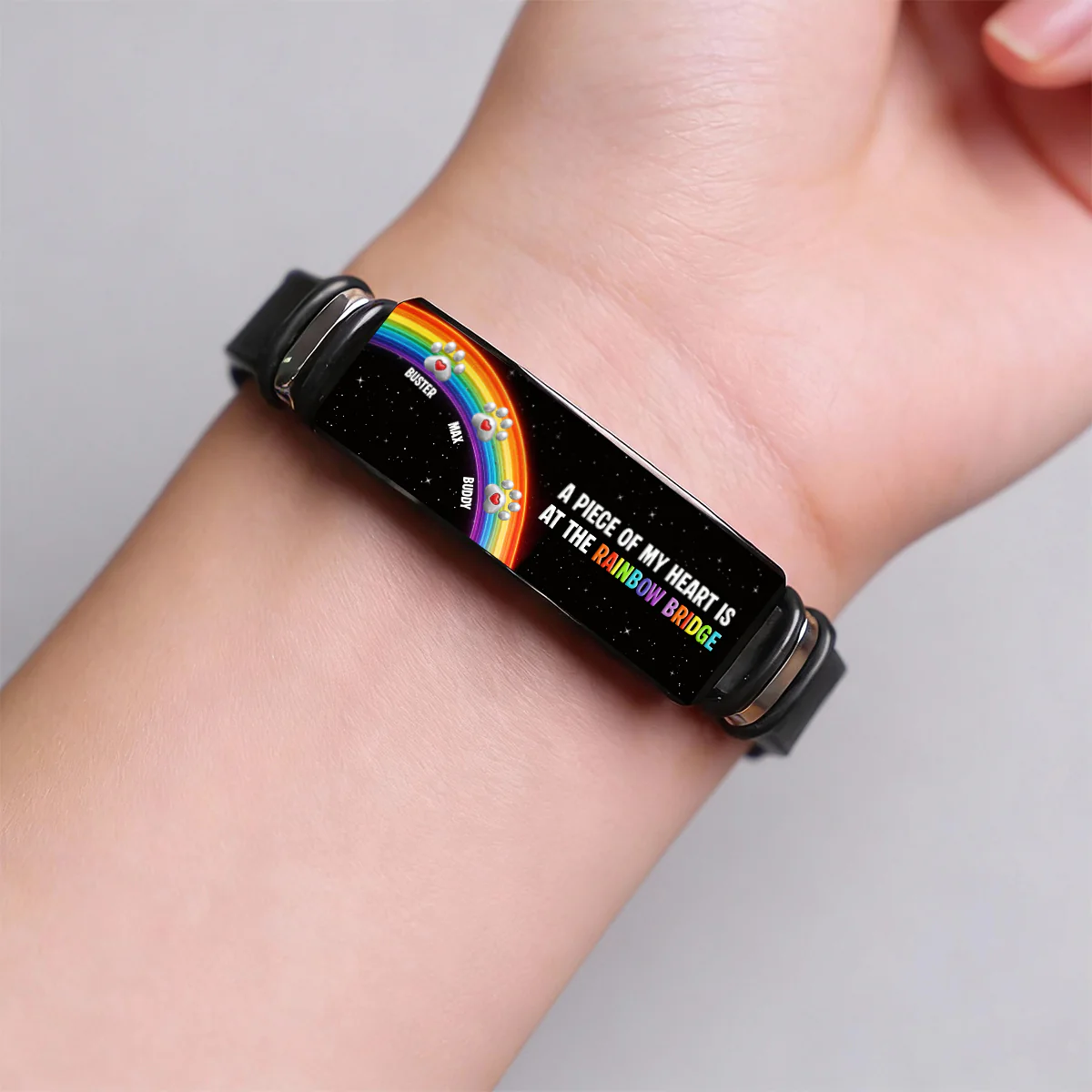 A Piece Of My Heart Is At The Rainbow Bridge - Personalized Bracelet - Image 6
