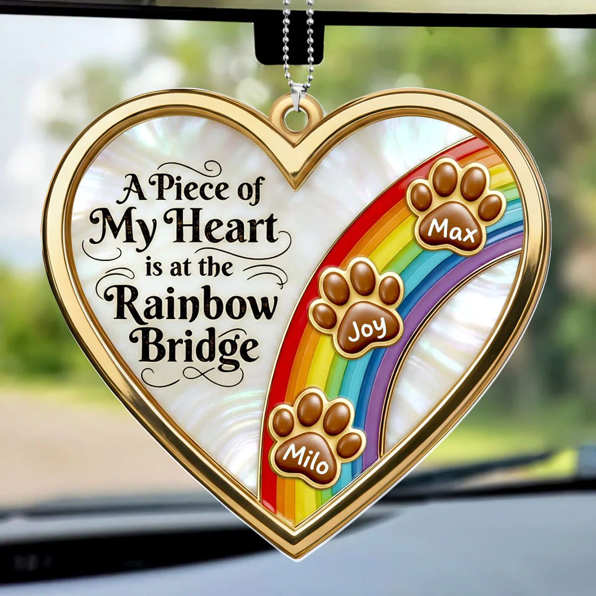 A Piece Of My Heart Is At The Rainbow Bridge - Personalized Car Acrylic Hanging Ornament