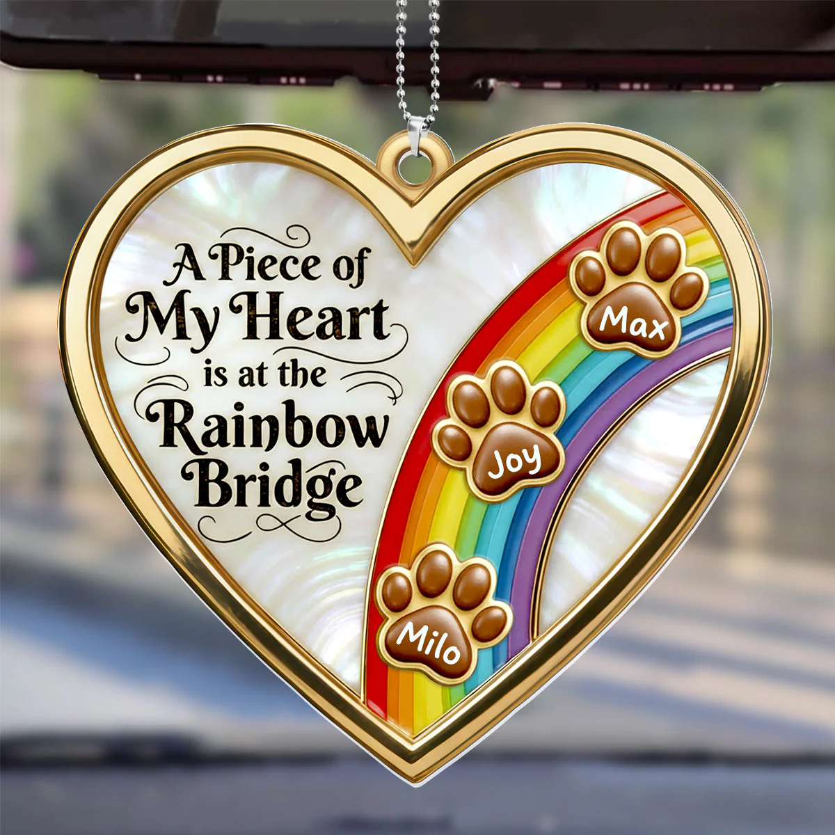 A Piece Of My Heart Is At The Rainbow Bridge - Personalized Car Acrylic Hanging Ornament - Image 4