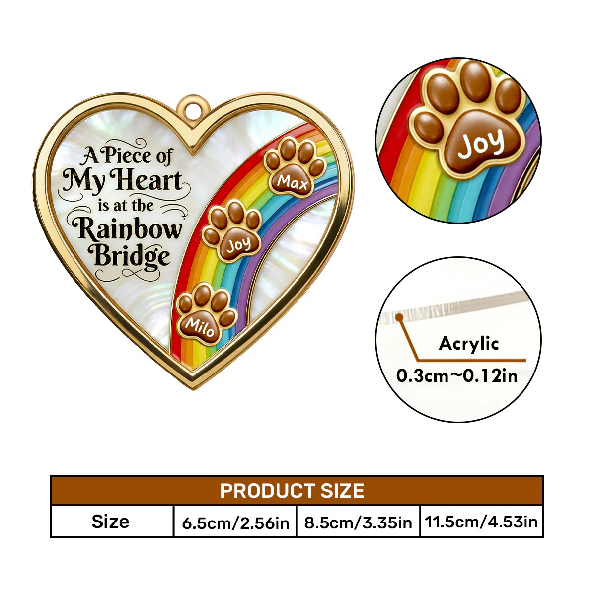 A Piece Of My Heart Is At The Rainbow Bridge - Personalized Car Acrylic Hanging Ornament - Image 5