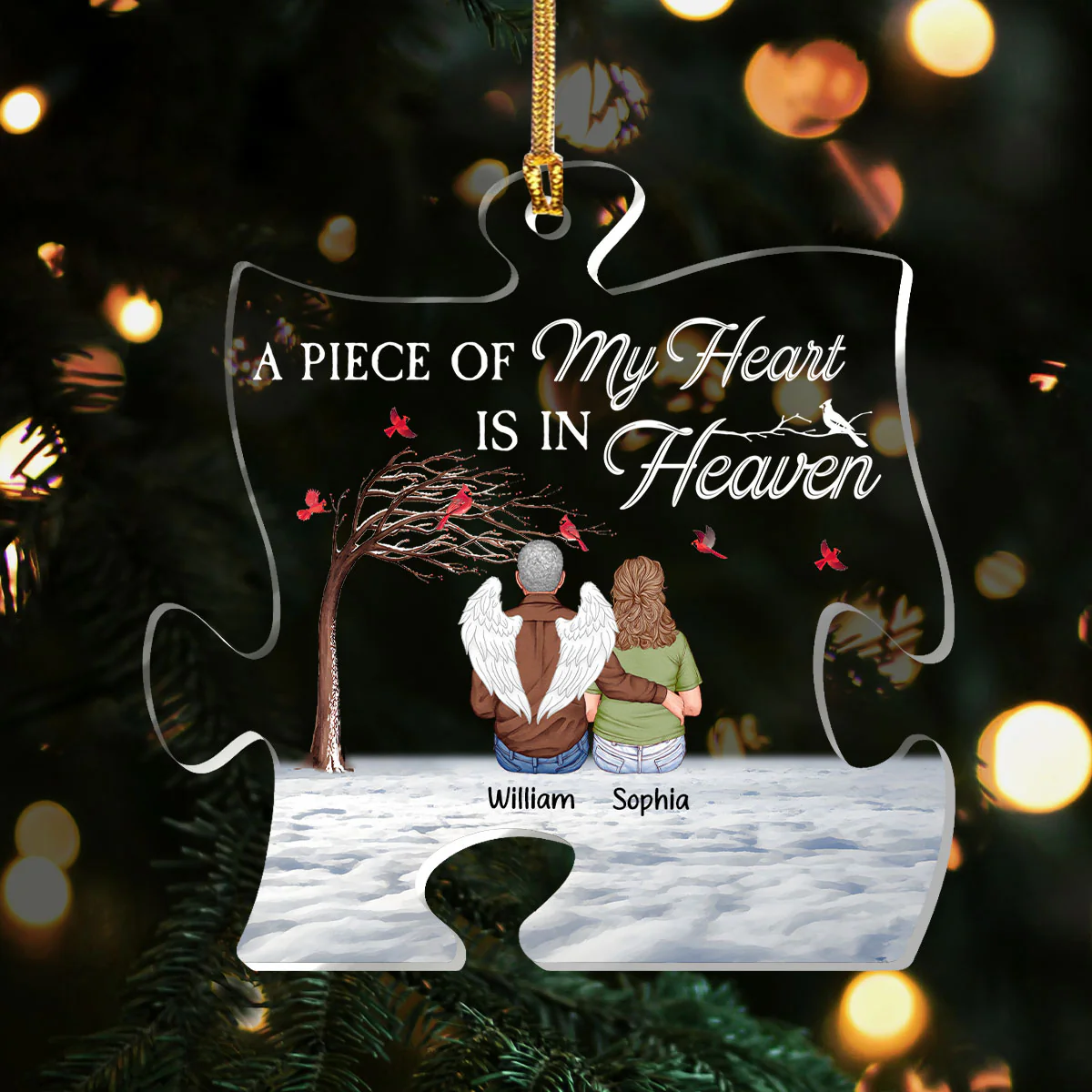 A Piece Of My Heart Is In Heaven - Personalized 1-Layer Acrylic Ornament