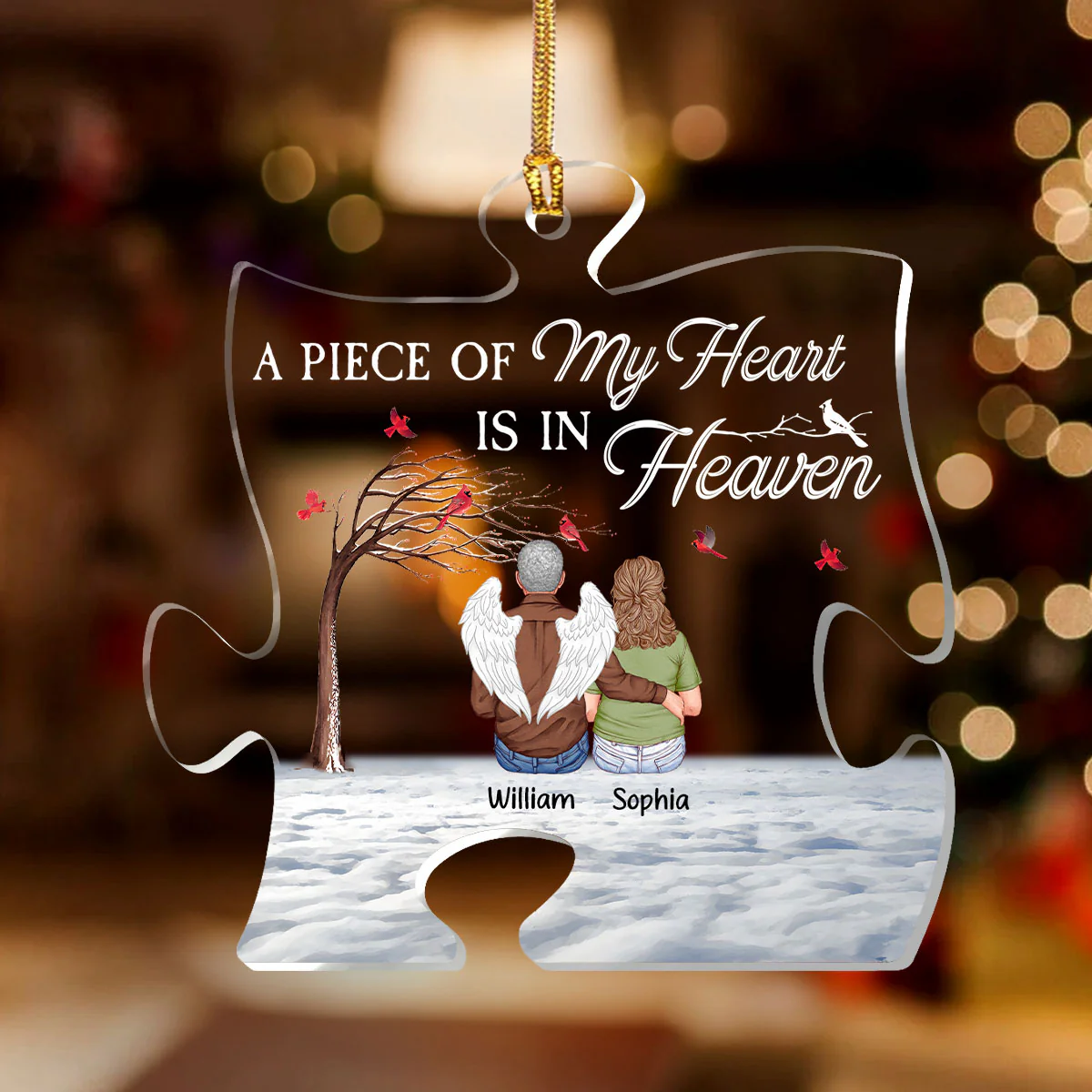 A Piece Of My Heart Is In Heaven - Personalized 1-Layer Acrylic Ornament - Image 2