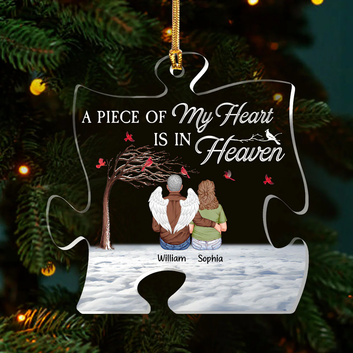 A Piece Of My Heart Is In Heaven - Personalized 1-Layer Acrylic Ornament - Image 3