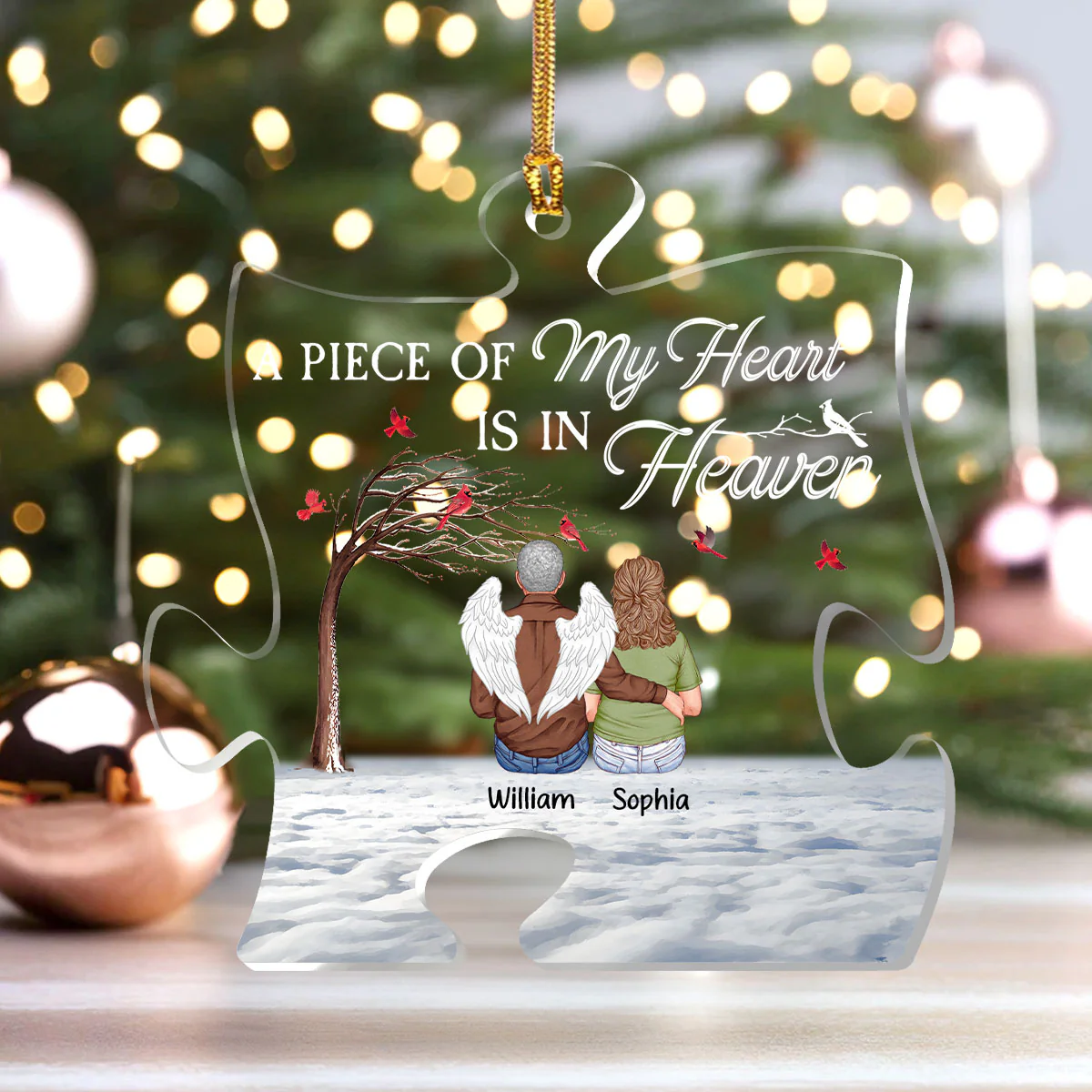 A Piece Of My Heart Is In Heaven - Personalized 1-Layer Acrylic Ornament - Image 4