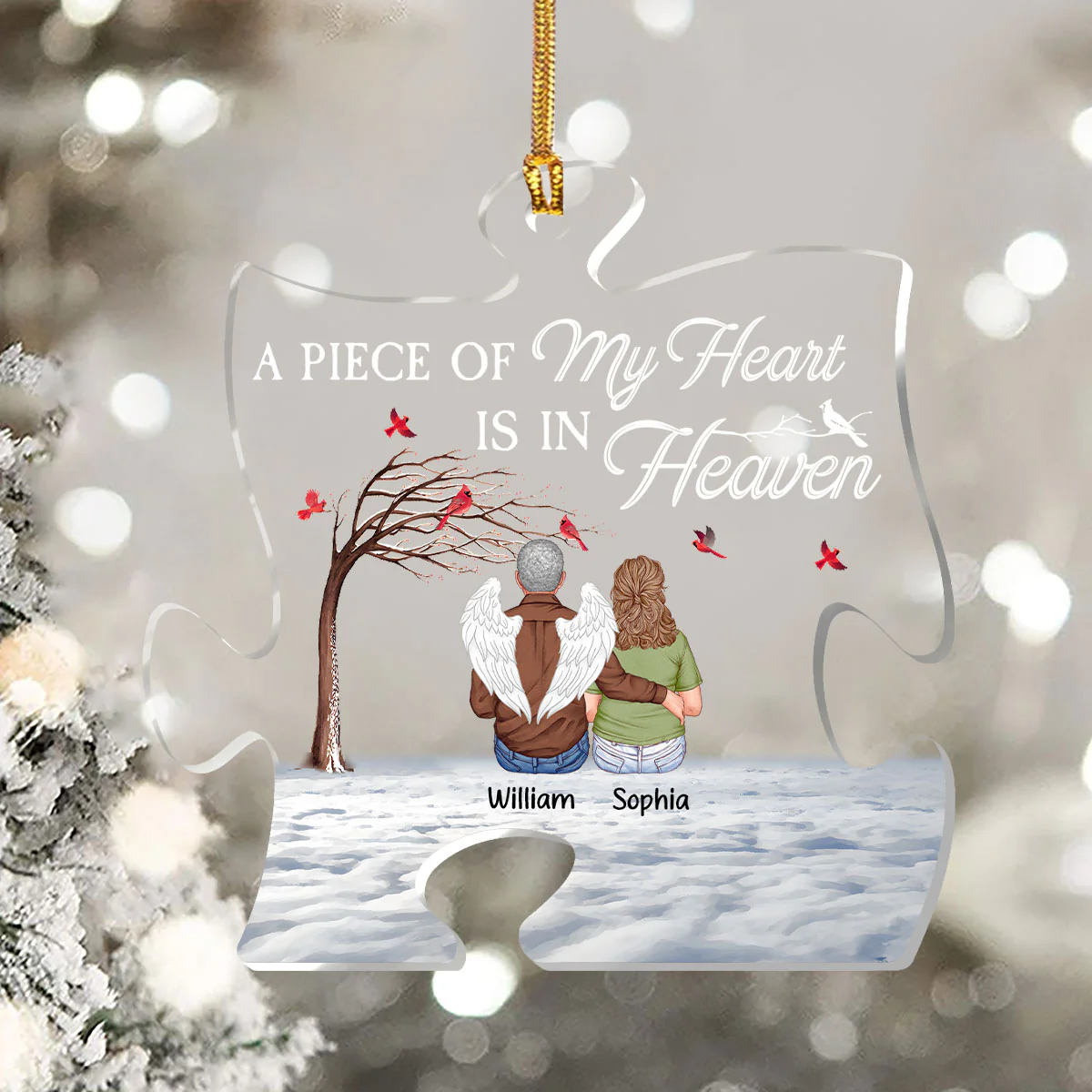 A Piece Of My Heart Is In Heaven - Personalized 1-Layer Acrylic Ornament - Image 5