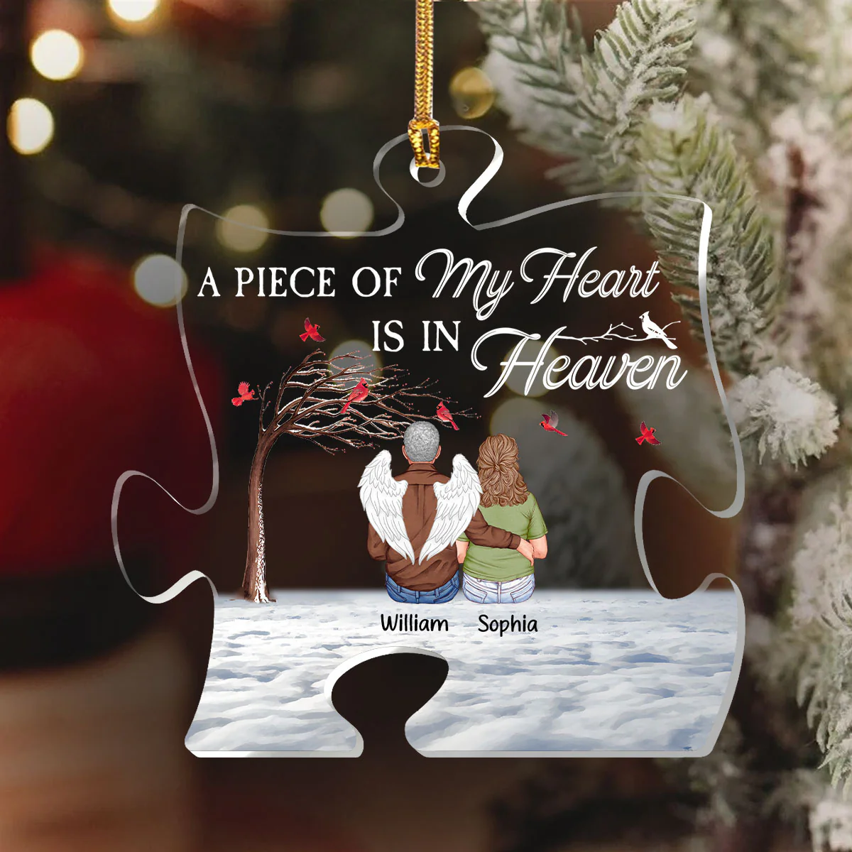 A Piece Of My Heart Is In Heaven - Personalized 1-Layer Acrylic Ornament - Image 6