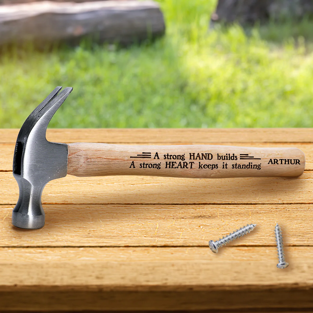 A Strong Hand Builds, A Strong Heart Keeps It Standing - Personalized Wooden Hammer - Image 2