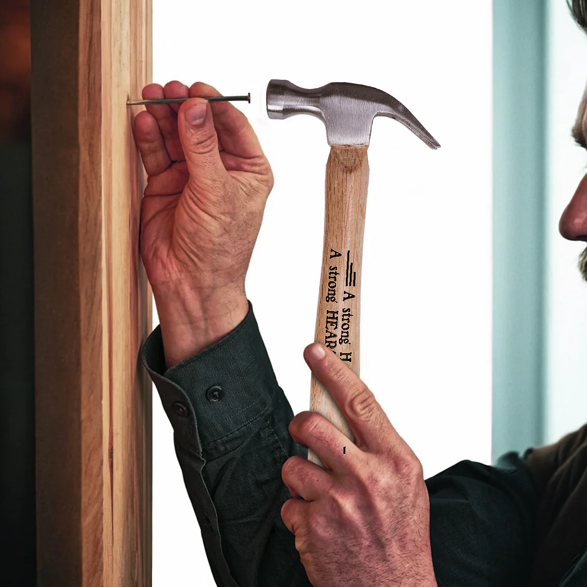 A Strong Hand Builds, A Strong Heart Keeps It Standing - Personalized Wooden Hammer - Image 3