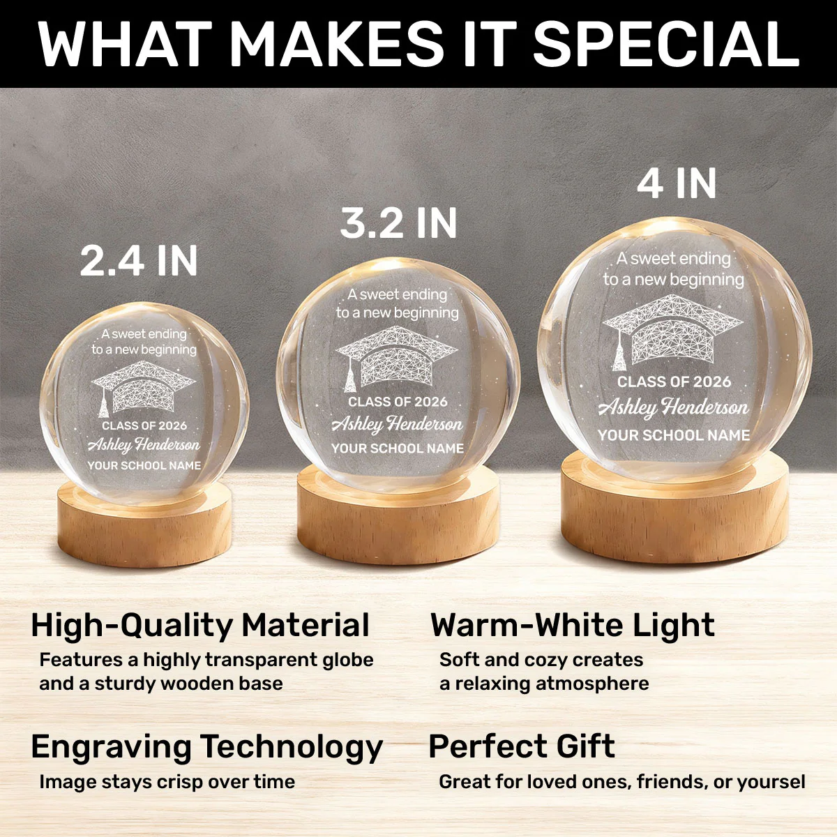 A Sweet Ending To A New Beginning - Personalized Crystal Ball Night Light - Image 8