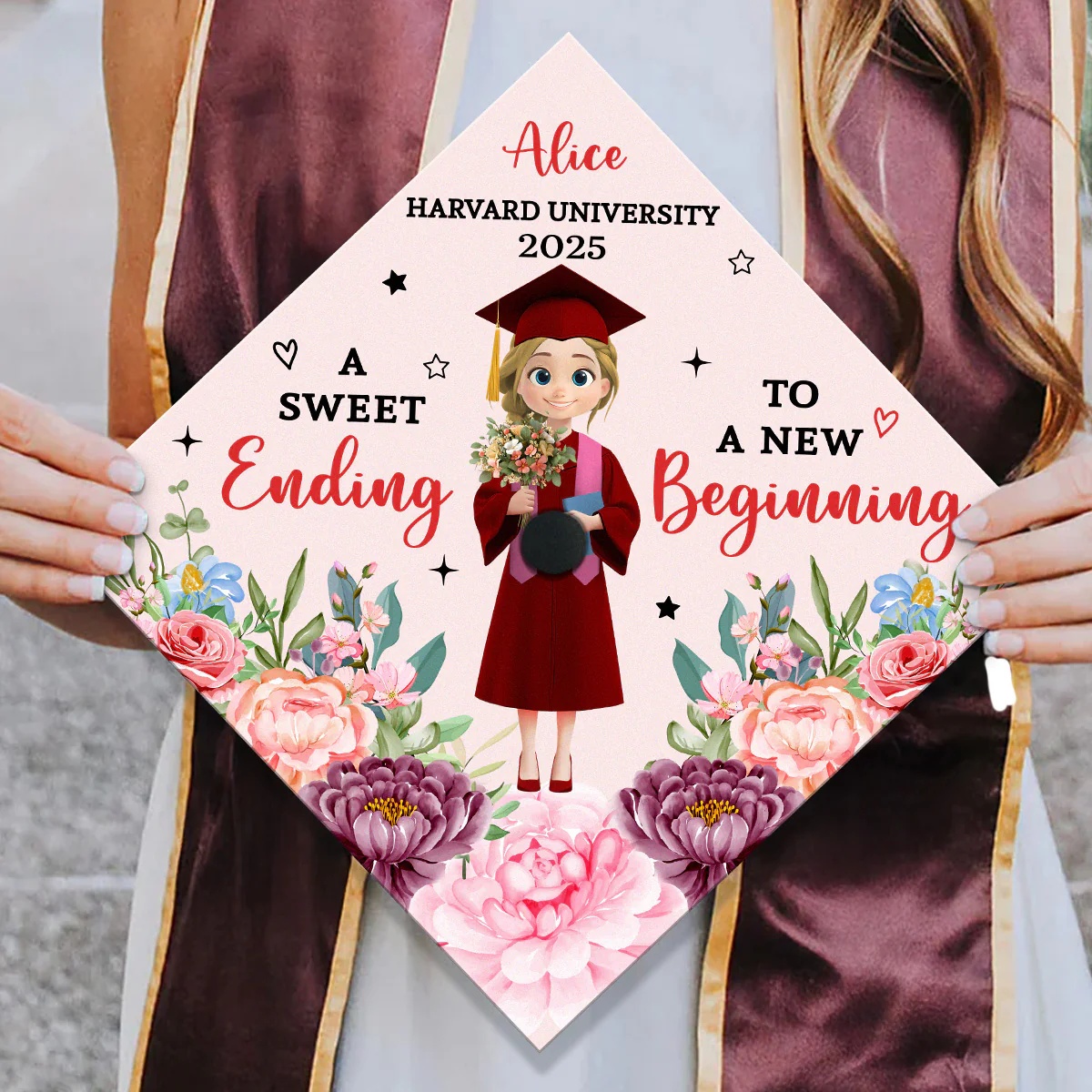 A Sweet Ending To A New Beginning - Personalized Graduation Cap Topper - Image 3