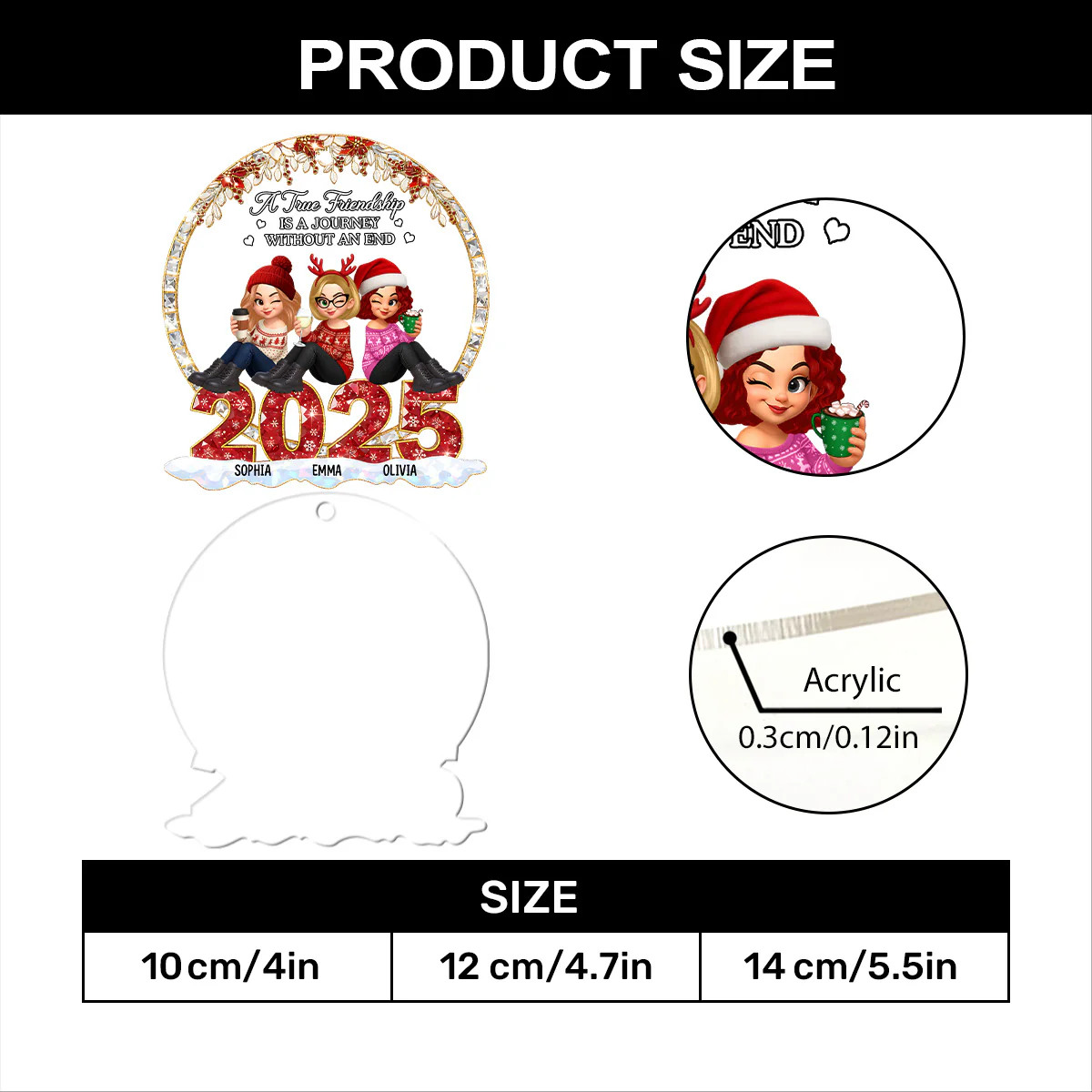 A True Friendship Is A Journey Without An End - Personalized 1-Layer Acrylic Ornament - Image 7