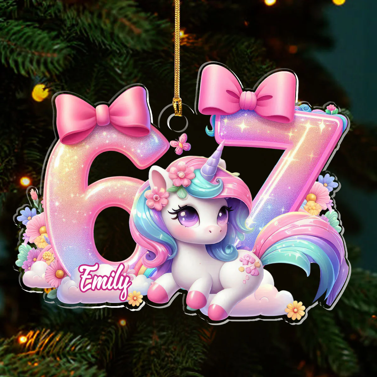 Adorable 67 Unicorn - Personalized 1-Layer Acrylic Ornament - Image 3