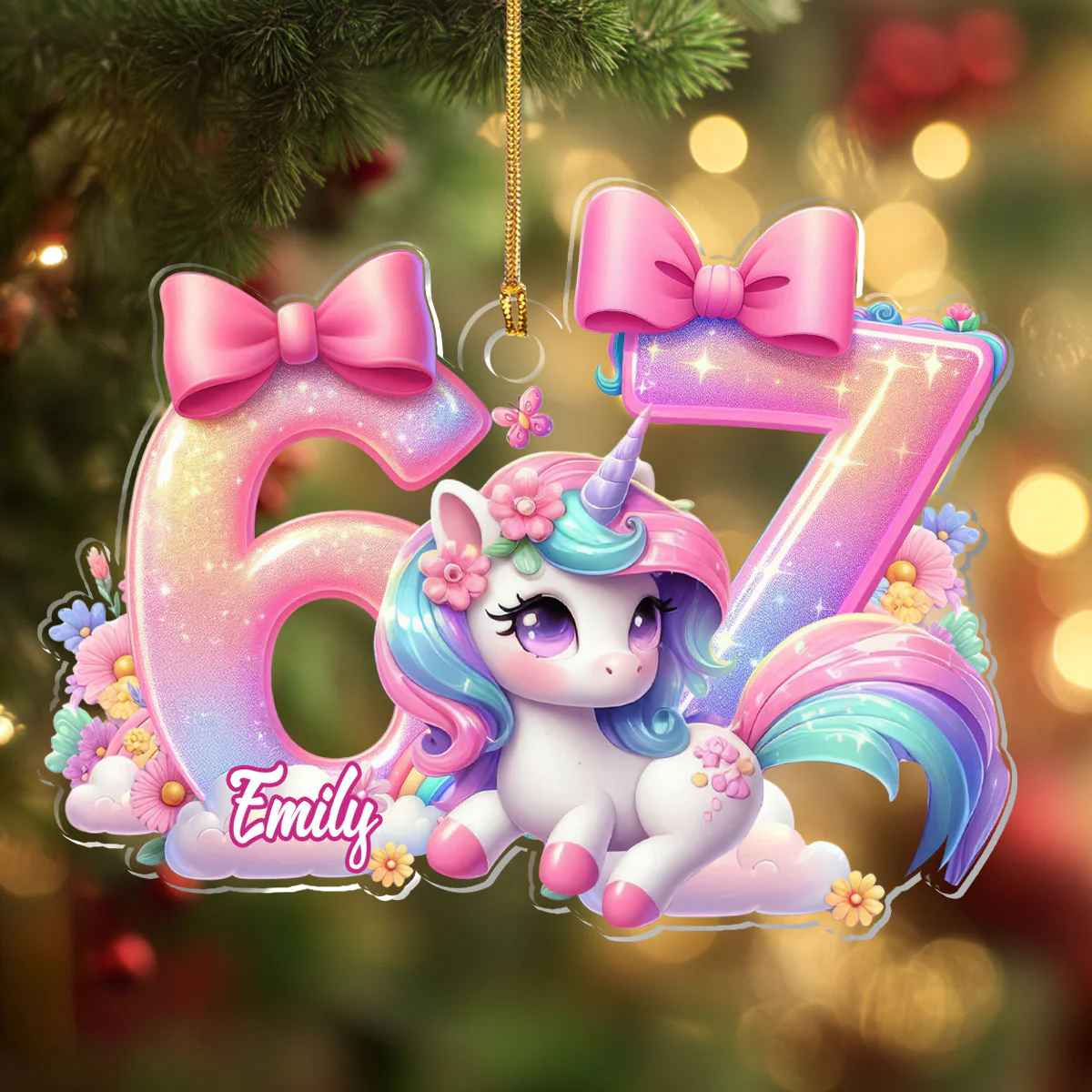 Adorable 67 Unicorn - Personalized 1-Layer Acrylic Ornament - Image 4