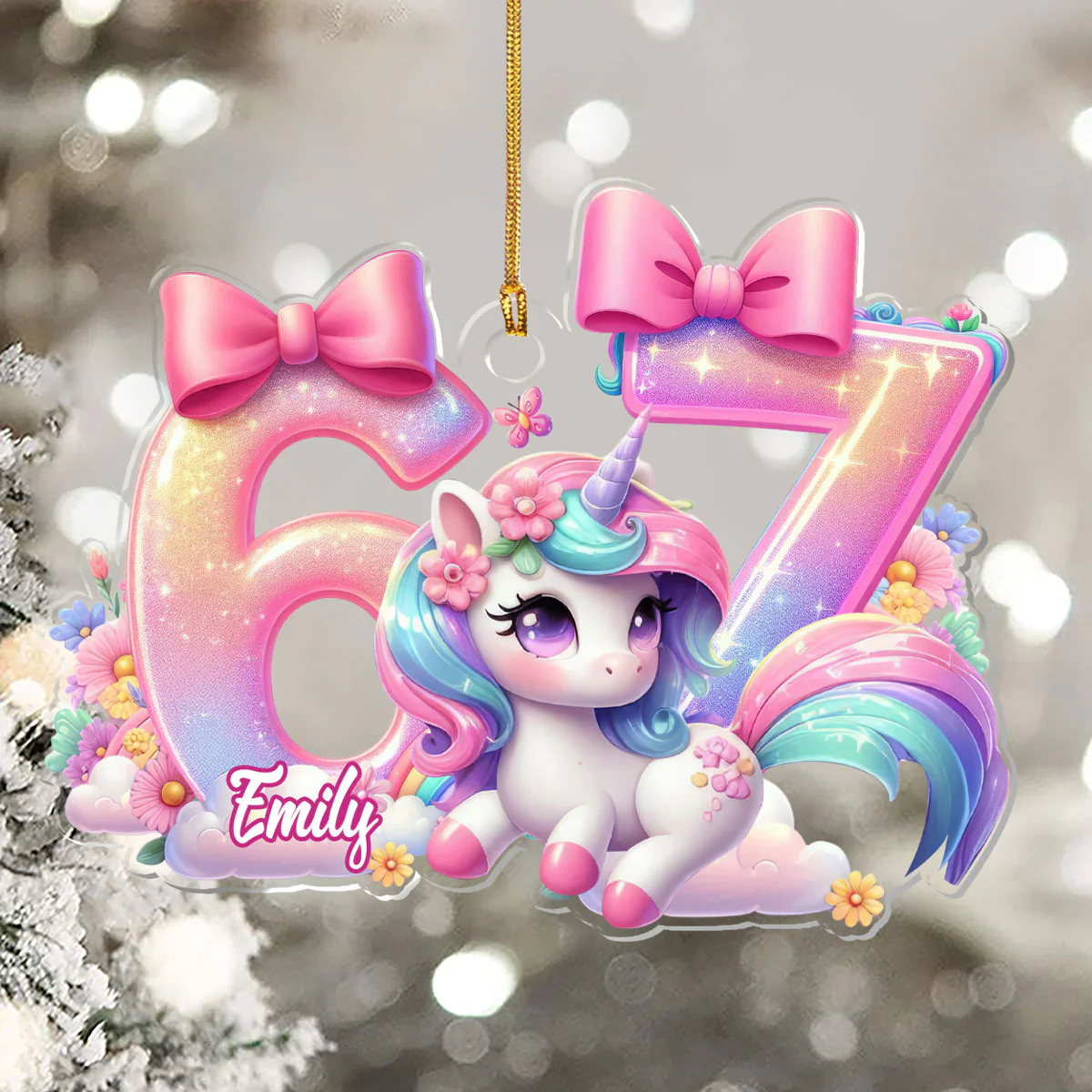 Adorable 67 Unicorn - Personalized 1-Layer Acrylic Ornament - Image 5