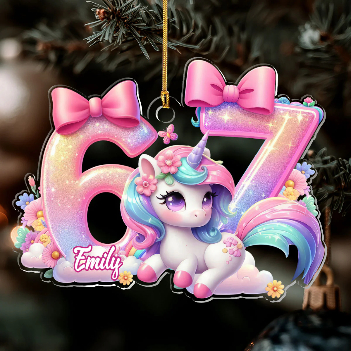 Adorable 67 Unicorn - Personalized 1-Layer Acrylic Ornament - Image 6
