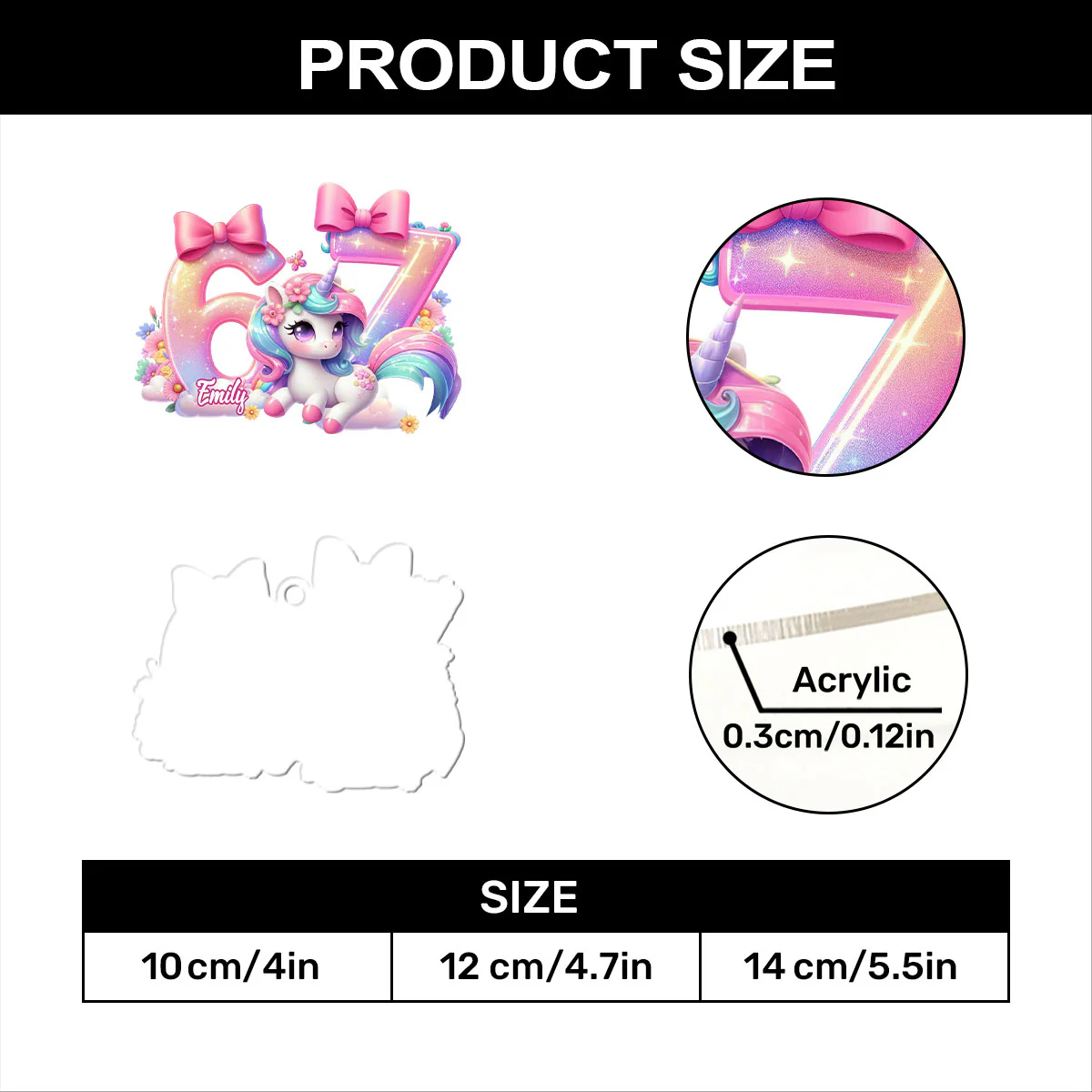 Adorable 67 Unicorn - Personalized 1-Layer Acrylic Ornament - Image 7