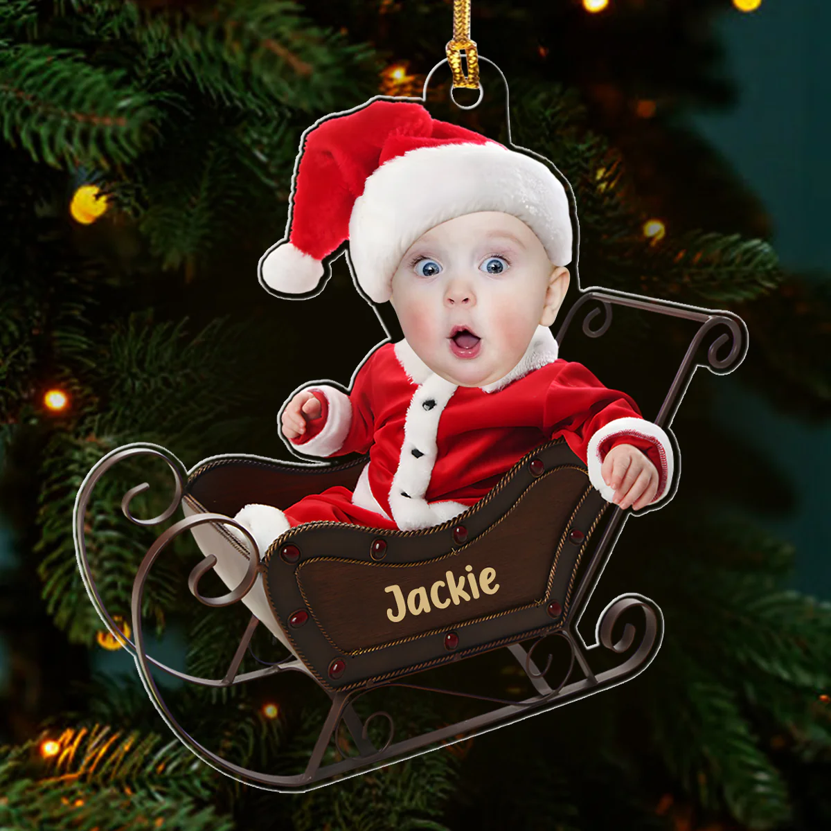 Adorable Baby Santa Custom Photo - Personalized 1-Layer Acrylic Ornament - Image 3