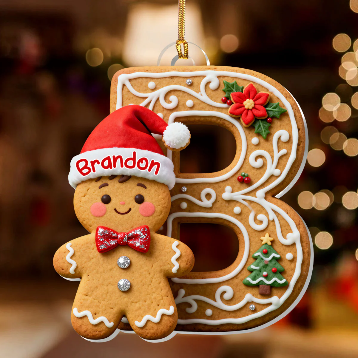 Adorable Gingerbread Alphabets - Personalized 1-Layer Acrylic Ornament - Image 2
