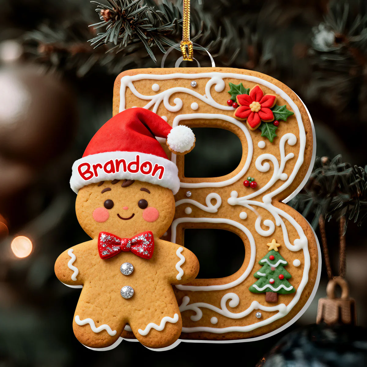 Adorable Gingerbread Alphabets - Personalized 1-Layer Acrylic Ornament - Image 6