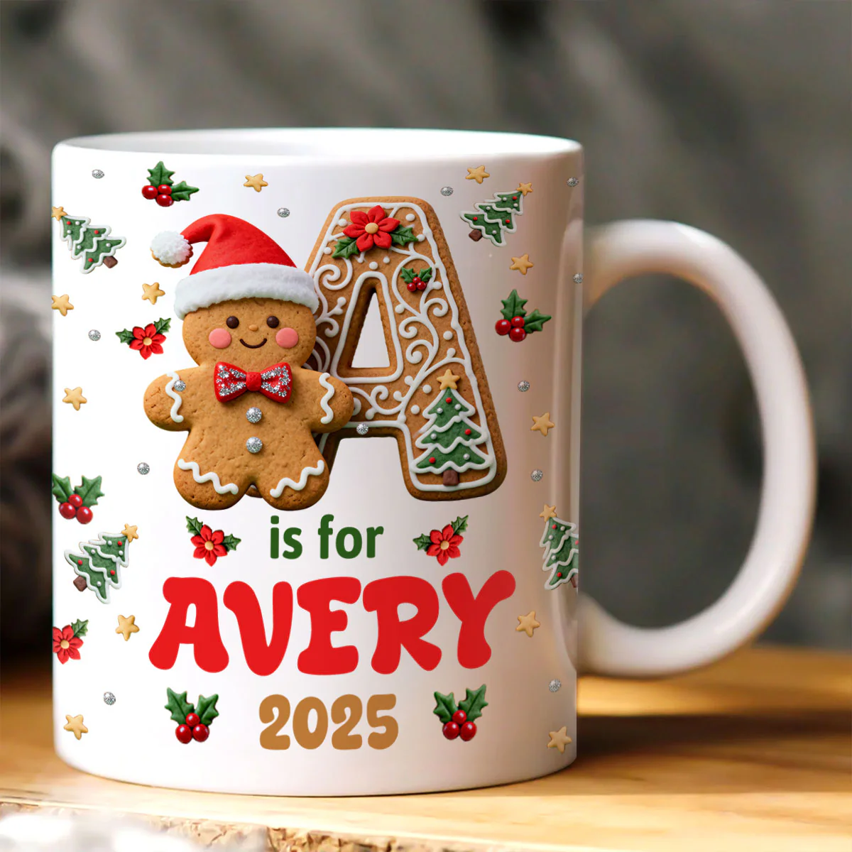 Adorable Gingerbread Alphabets - Personalized Ceramic Coffee Mug