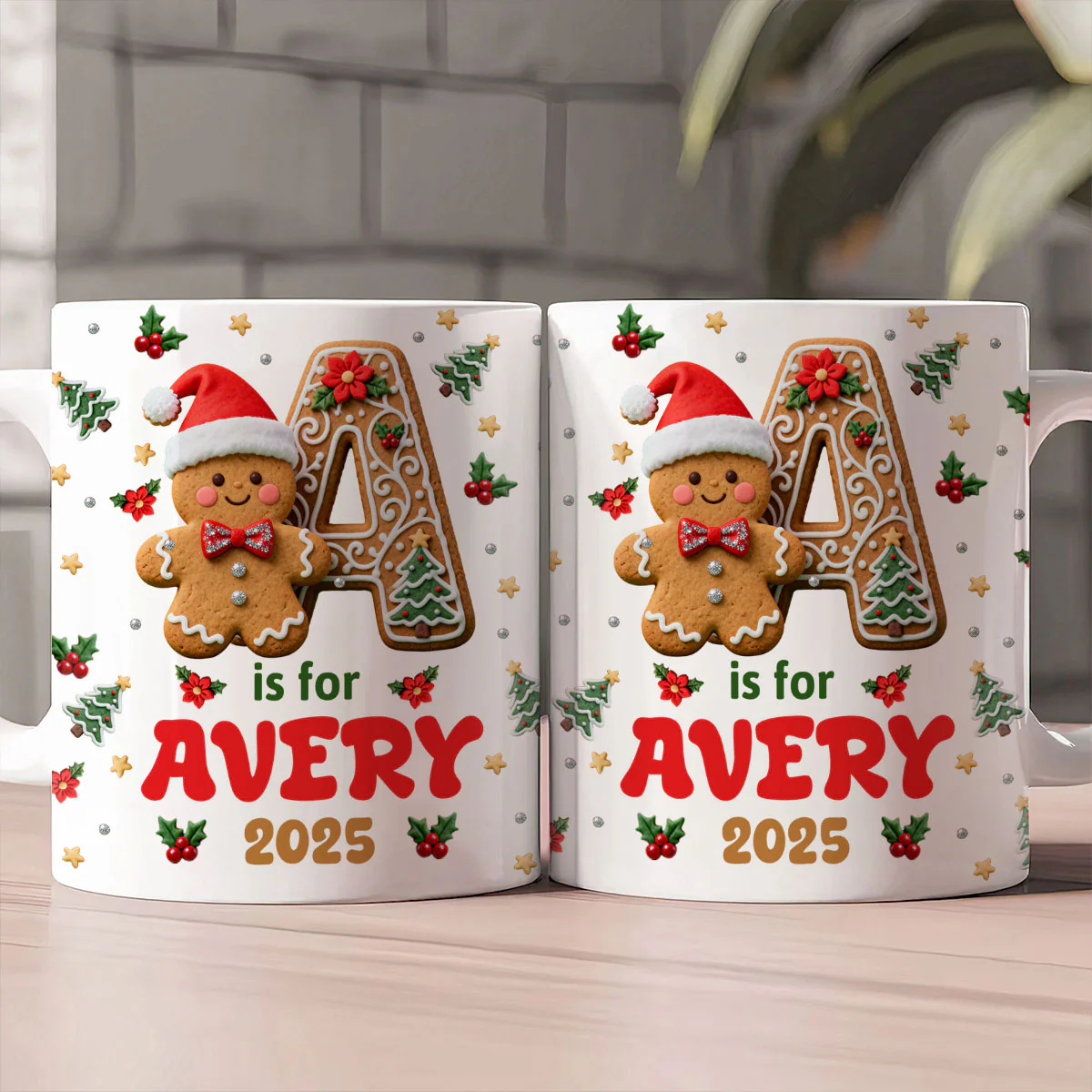 Adorable Gingerbread Alphabets - Personalized Ceramic Coffee Mug - Image 2