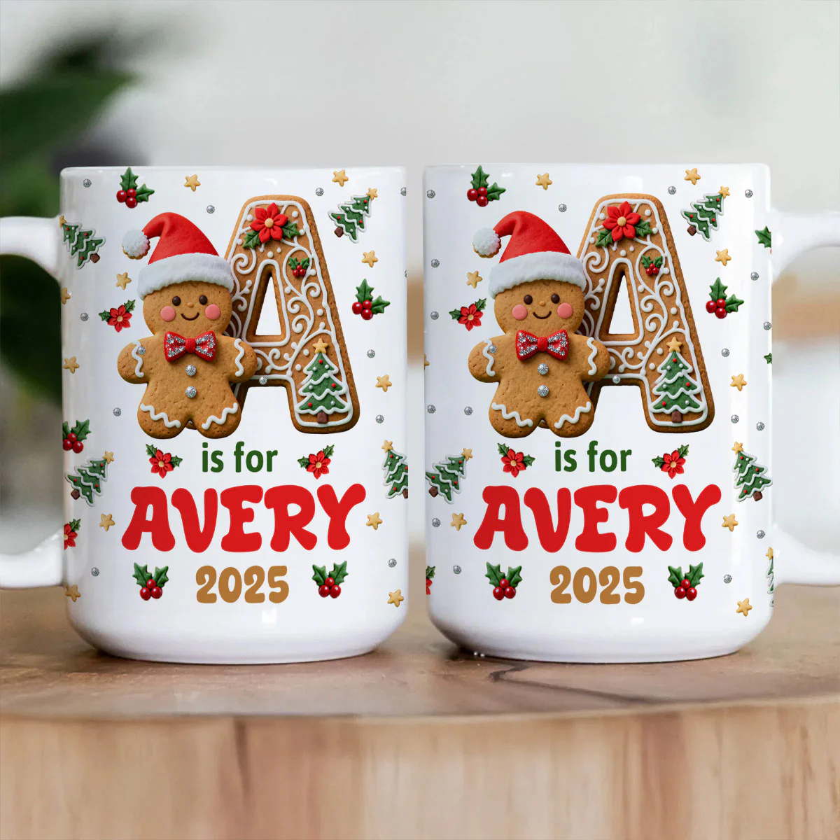 Adorable Gingerbread Alphabets - Personalized Ceramic Coffee Mug - Image 3