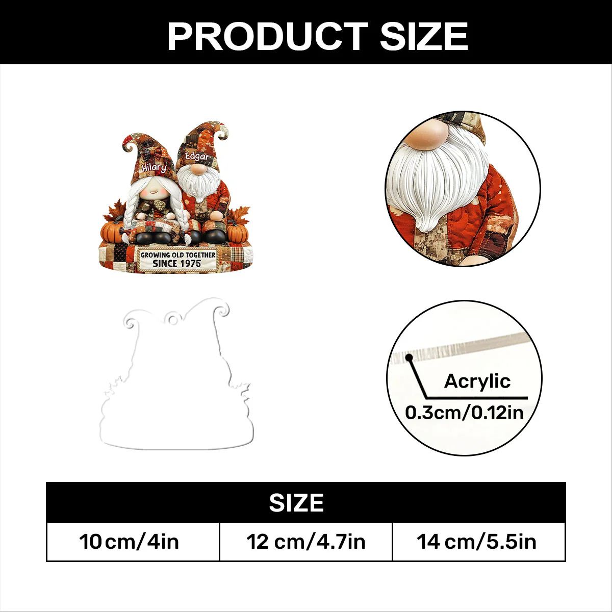 Adorable Patchwork Gnome Pair - Personalized 1-Layer Acrylic Ornament - Image 7