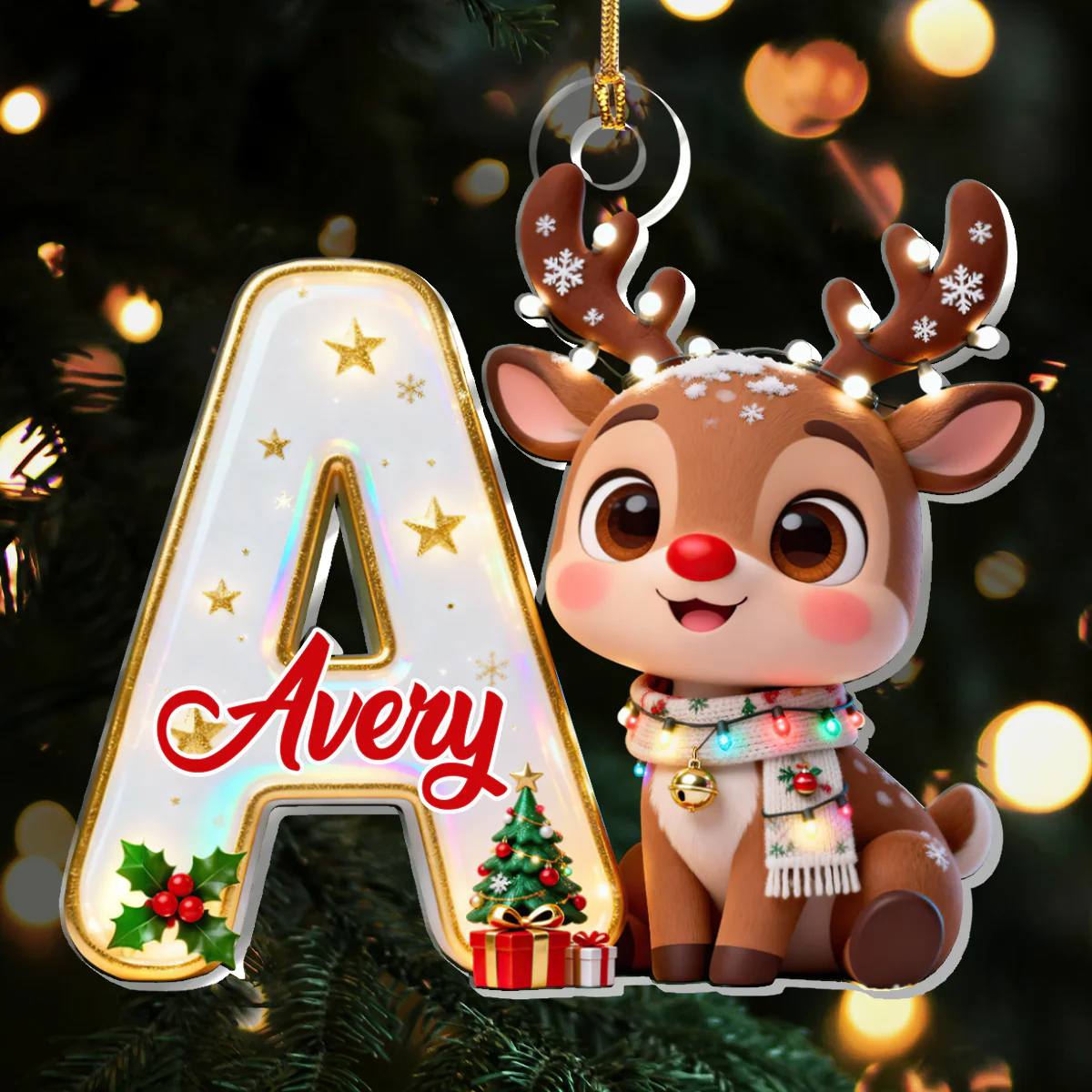 Adorable Reindeer Alphabets - Personalized 1-Layer Acrylic Ornament - Image 2