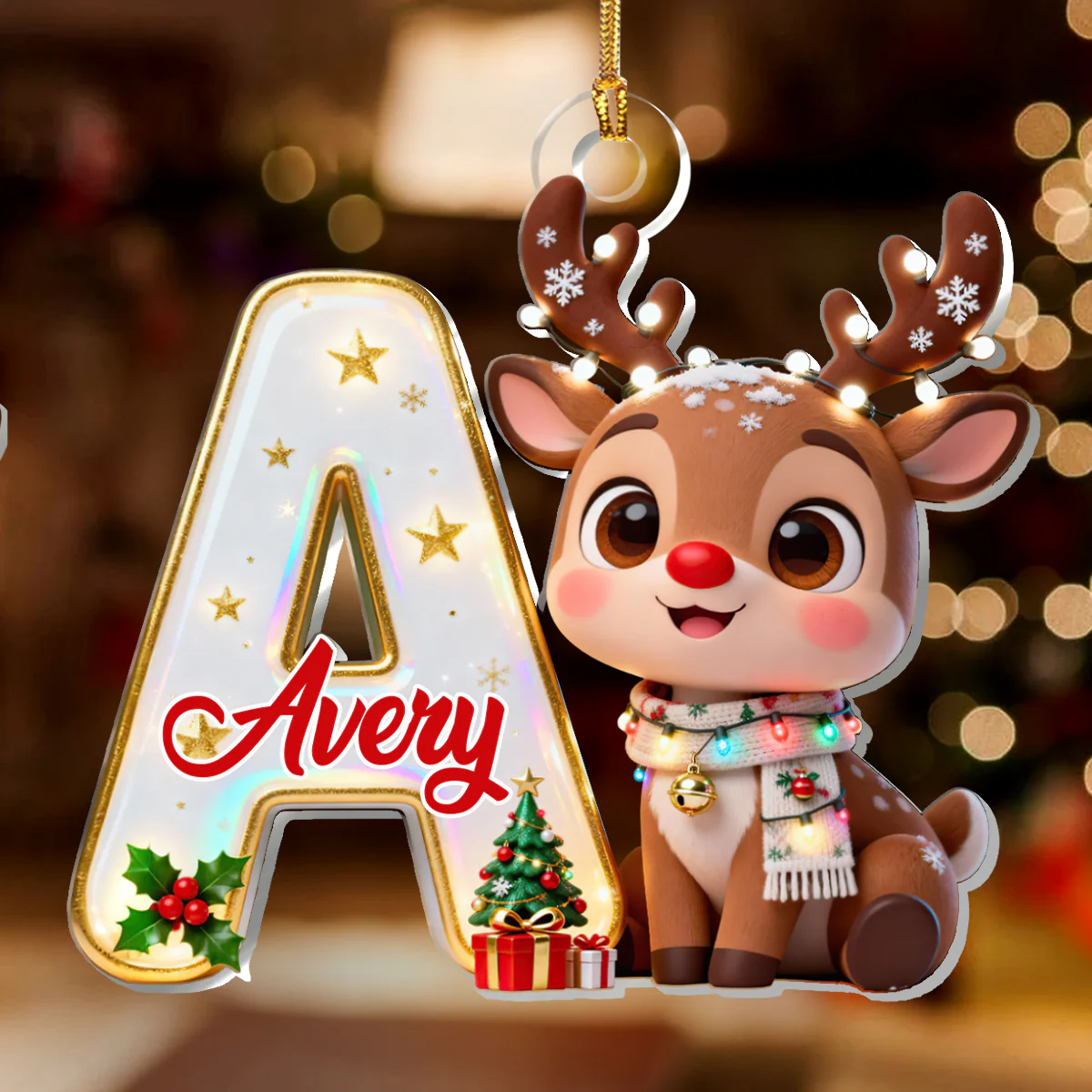 Adorable Reindeer Alphabets - Personalized 1-Layer Acrylic Ornament - Image 3