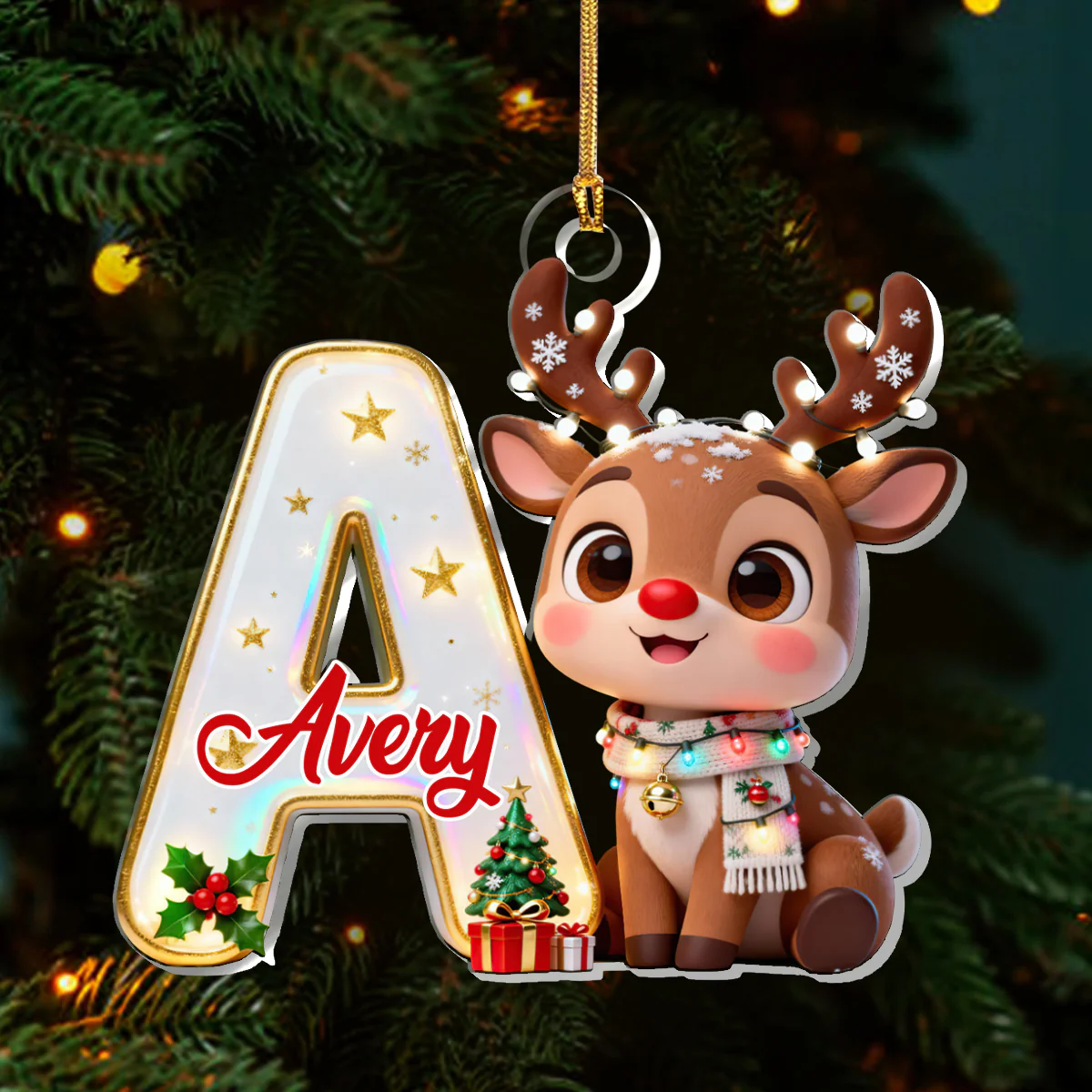 Adorable Reindeer Alphabets - Personalized 1-Layer Acrylic Ornament - Image 4