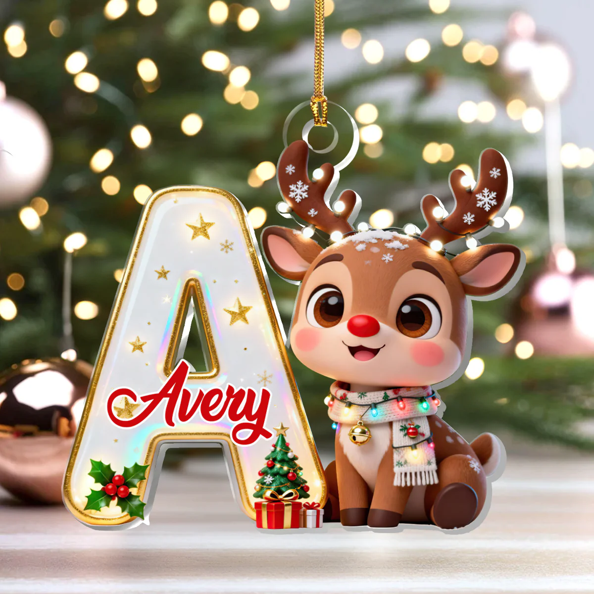 Adorable Reindeer Alphabets - Personalized 1-Layer Acrylic Ornament - Image 5