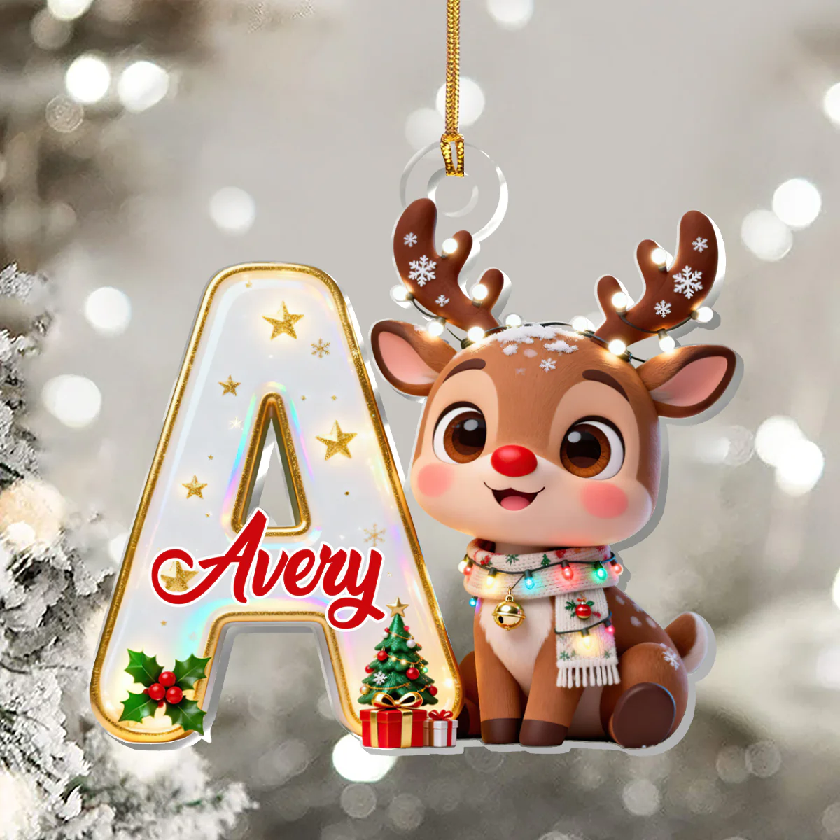 Adorable Reindeer Alphabets - Personalized 1-Layer Acrylic Ornament - Image 6