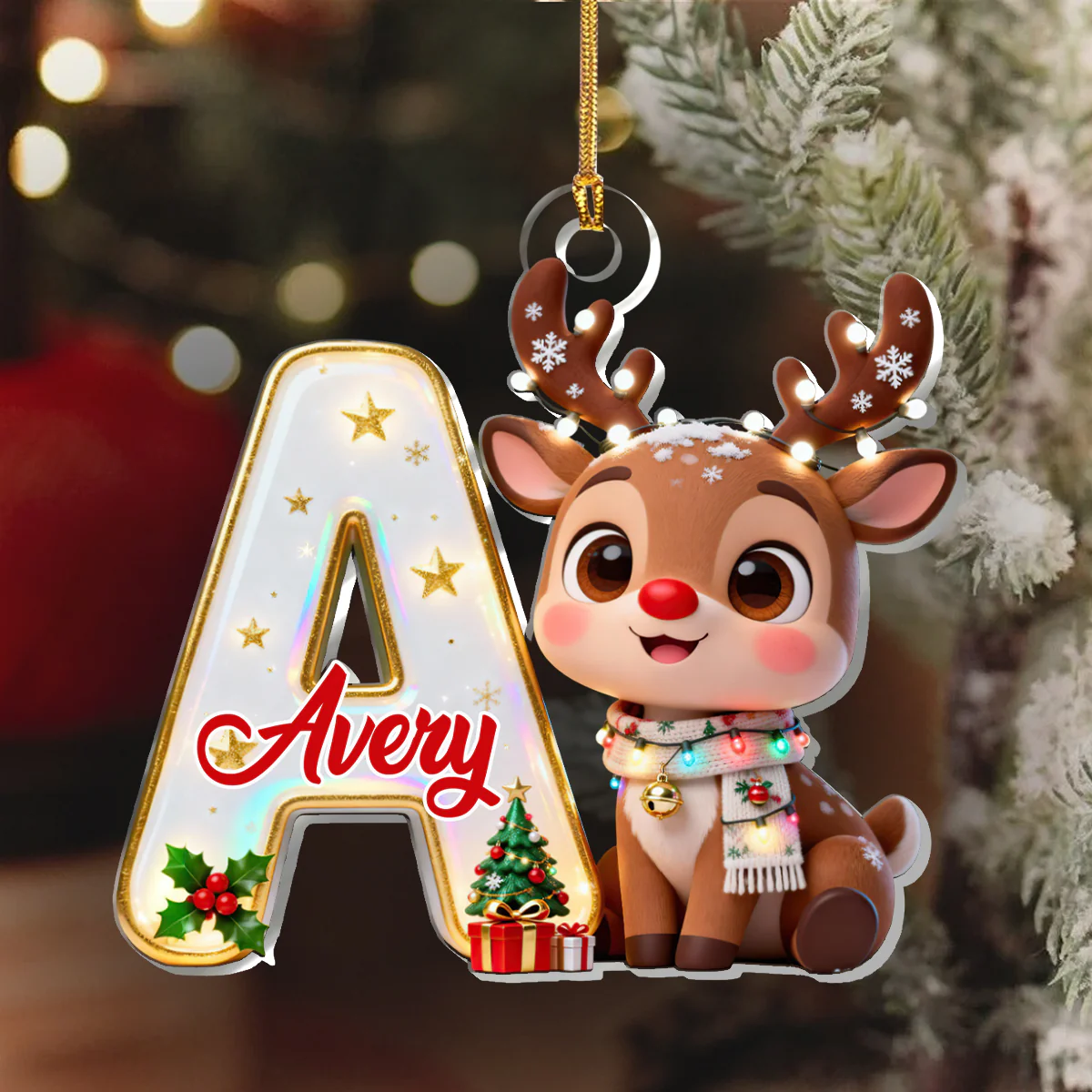 Adorable Reindeer Alphabets - Personalized 1-Layer Acrylic Ornament - Image 7