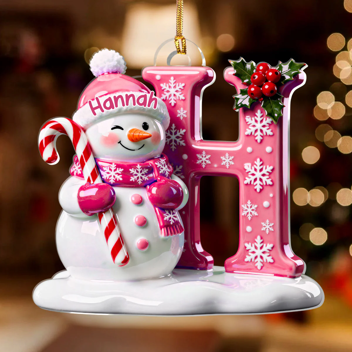 Adorable Snowman Alphabets - Personalized 1-Layer Acrylic Ornament - Image 2