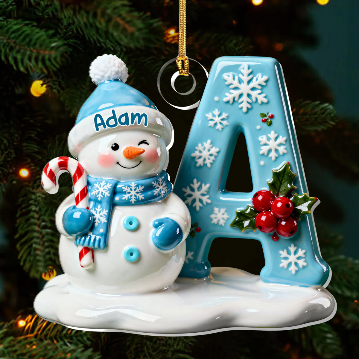 Adorable Snowman Alphabets - Personalized 1-Layer Acrylic Ornament - Image 3