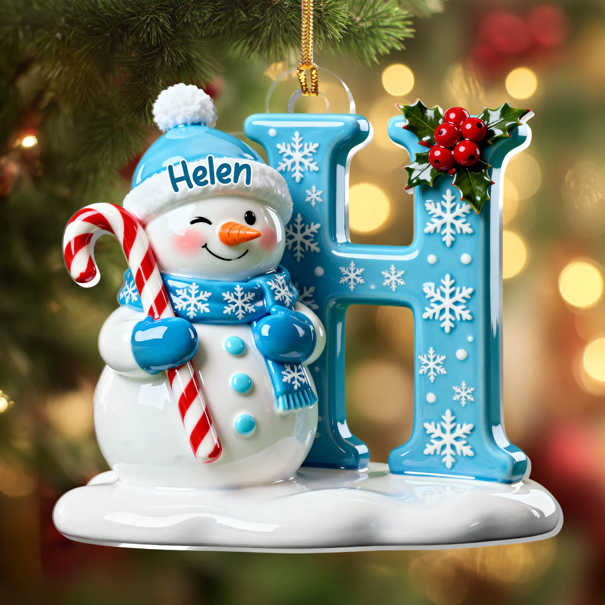 Adorable Snowman Alphabets - Personalized 1-Layer Acrylic Ornament - Image 4